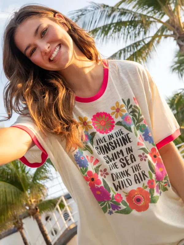 Ringer Oversized Tee Shirt - Live In The Sunshine sold by NATURAL LIFE