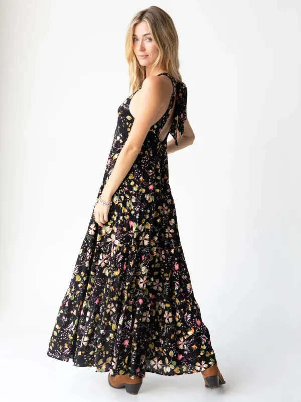 Halle Printed Halter Maxi Dress - Black Floral Stems sold by NATURAL LIFE