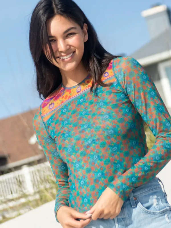 Sloane Mesh Long Sleeve Top - Bright Border sold by NATURAL LIFE