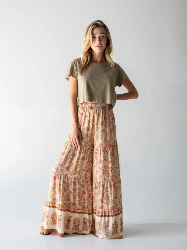 Patti Palazzo Pant - Cream Pink Border sold by NATURAL LIFE