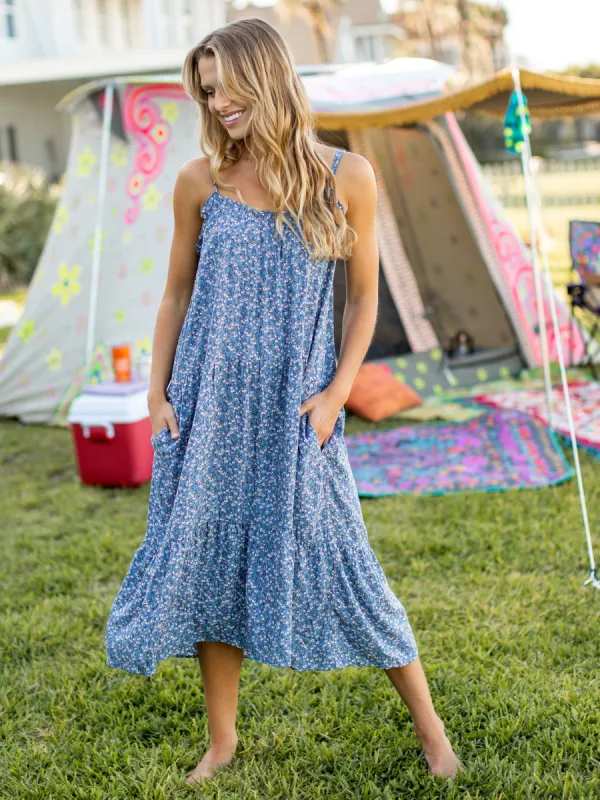 Harley Midi Dress - Dusty Blue Floral sold by NATURAL LIFE