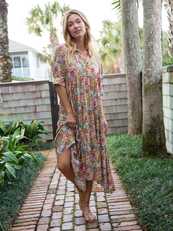 Rebecca Tiered Dress - White Floral made by NATURAL LIFE