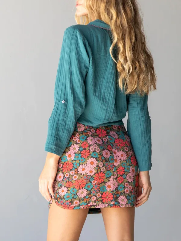 Rachel Mini Skirt - Coral Turquoise Floral sold by NATURAL LIFE