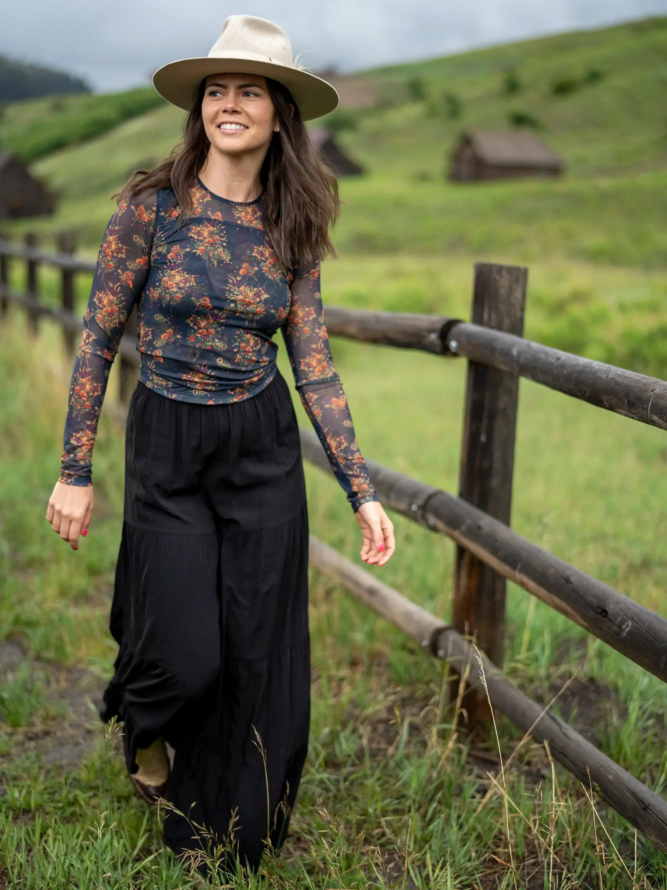 Sloane Mesh Long Sleeve Top - Navy Red Feathers sold by NATURAL LIFE product image thumbnail 2