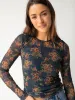 Sloane Mesh Long Sleeve Top - Navy Red Feathers sold by NATURAL LIFE