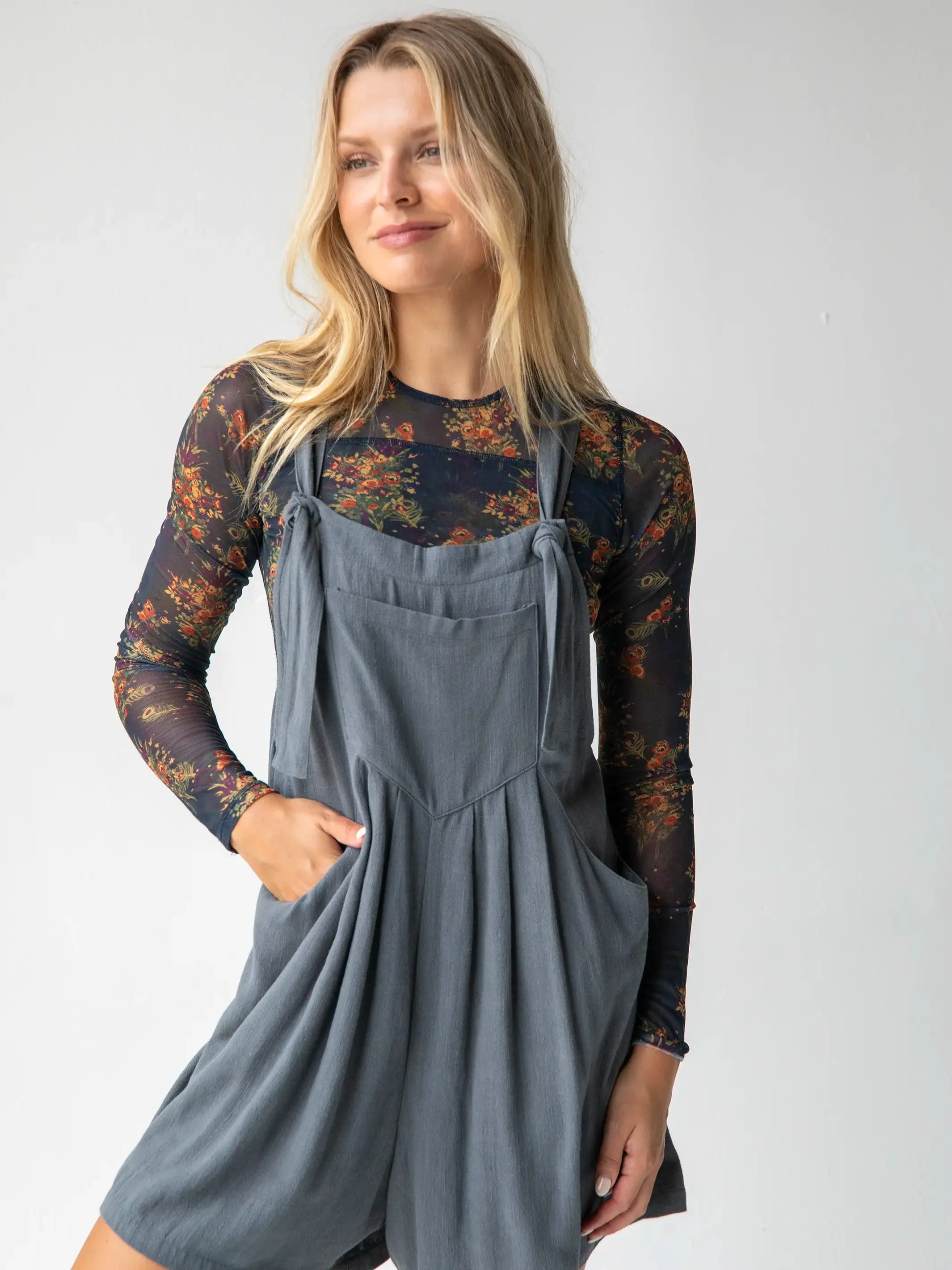 Sloane Mesh Long Sleeve Top - Navy Red Feathers sold by NATURAL LIFE product image thumbnail 4