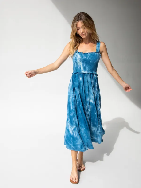 Brynn Midi Dress - Blue White Tie-Dye sold by NATURAL LIFE