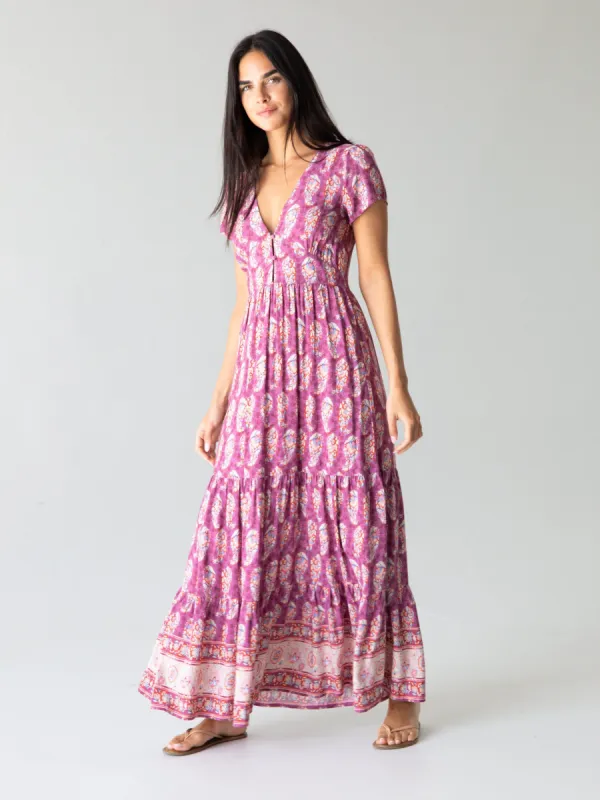 Evangeline V-Neck Maxi Dress - Purple Border sold by NATURAL LIFE