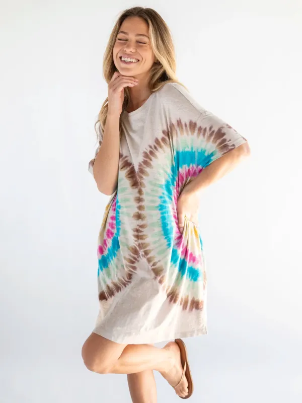 Misty Oversized Cotton Tee Mini Dress - Rainbow Tie-Dye sold by NATURAL LIFE