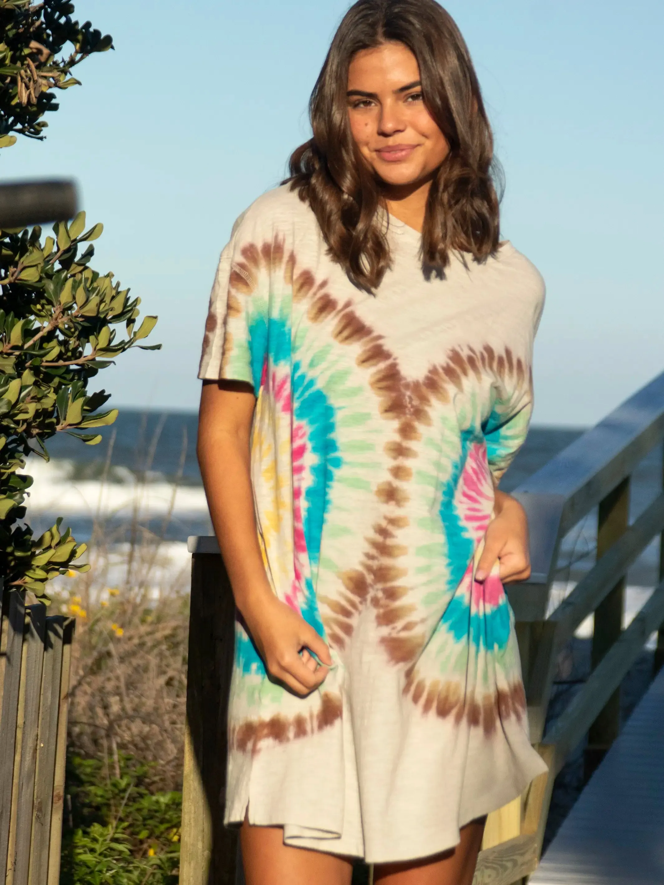 Misty Oversized Cotton Tee Dress - Rainbow Tie-Dye sold by NATURAL LIFE
