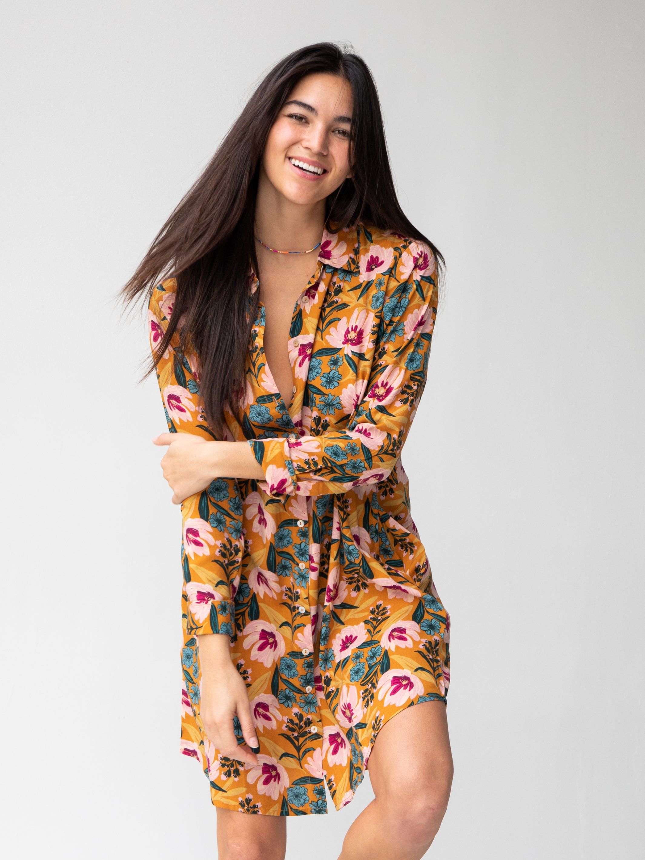 Georgia Shirt Dress - Orange Pink Floral sold by NATURAL LIFE product image thumbnail 3