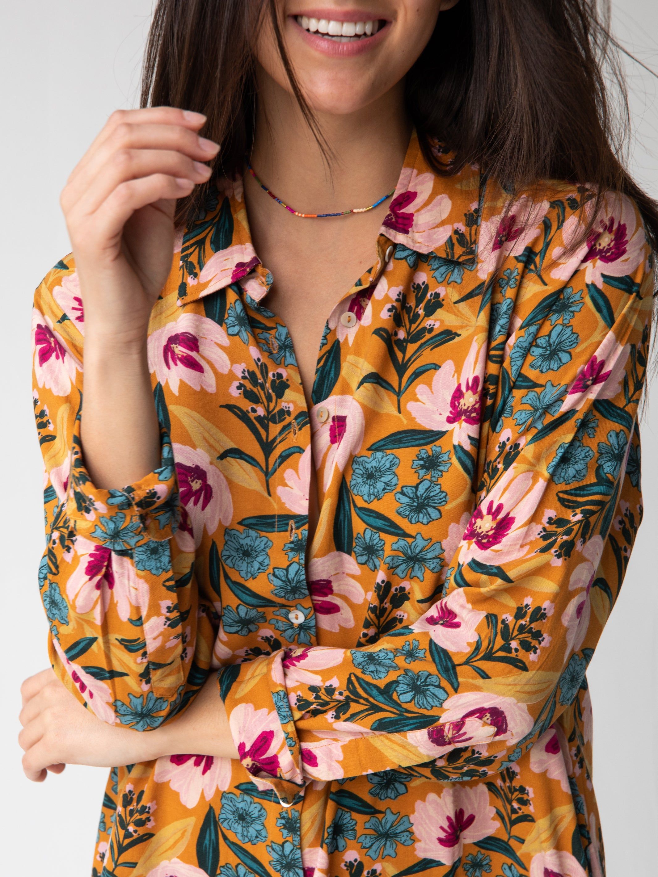 Georgia Shirt Dress - Orange Pink Floral sold by NATURAL LIFE product image thumbnail 2