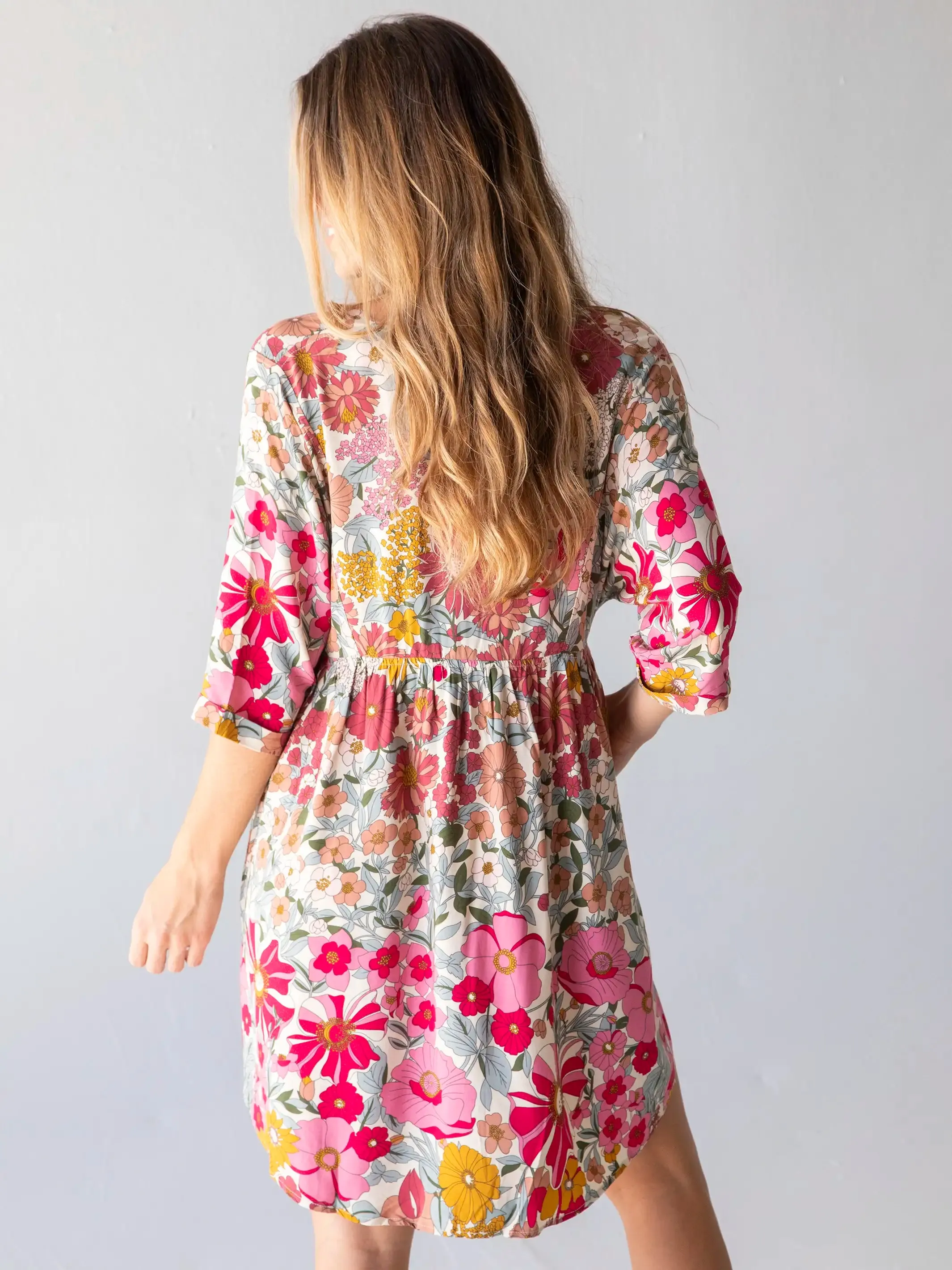 Stella V-Neck Dress - Pink Vintage Floral sold by NATURAL LIFE product image thumbnail 3