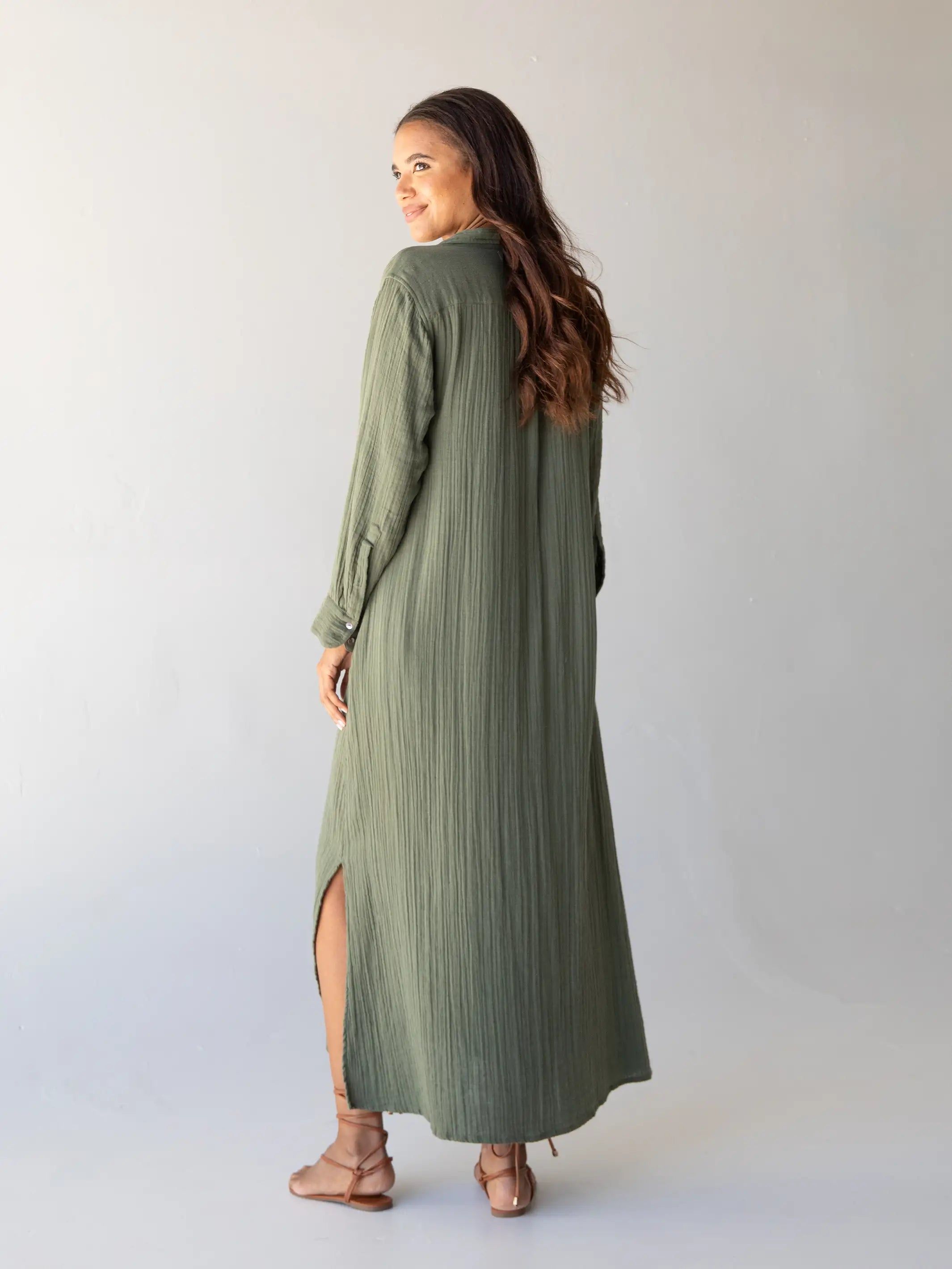 Drew Gauze Shirt Dress - Olive sold by NATURAL LIFE product image thumbnail 4