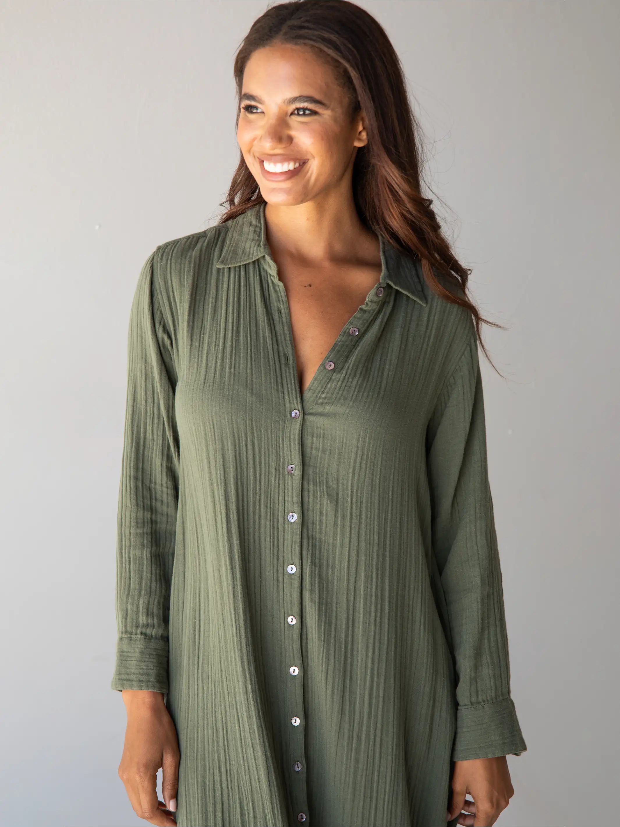 Drew Gauze Shirt Dress - Olive sold by NATURAL LIFE product image thumbnail 2