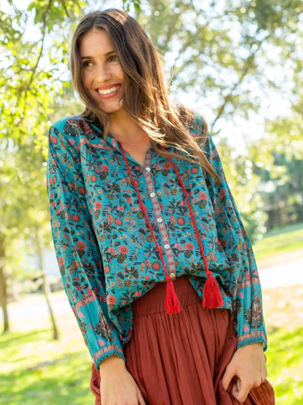 Francesca Cotton Blouse - Turquoise sold by NATURAL LIFE
