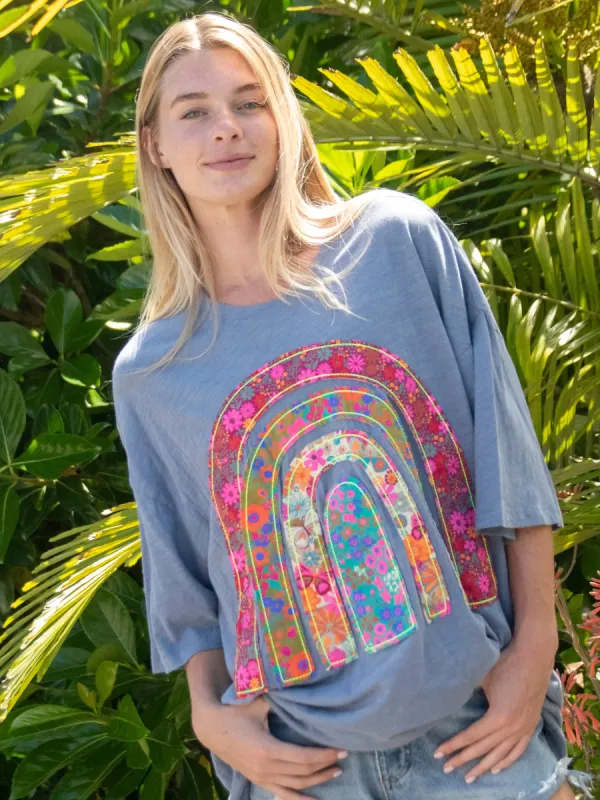 Oversized Applique Tee - Blue Rainbow sold by NATURAL LIFE