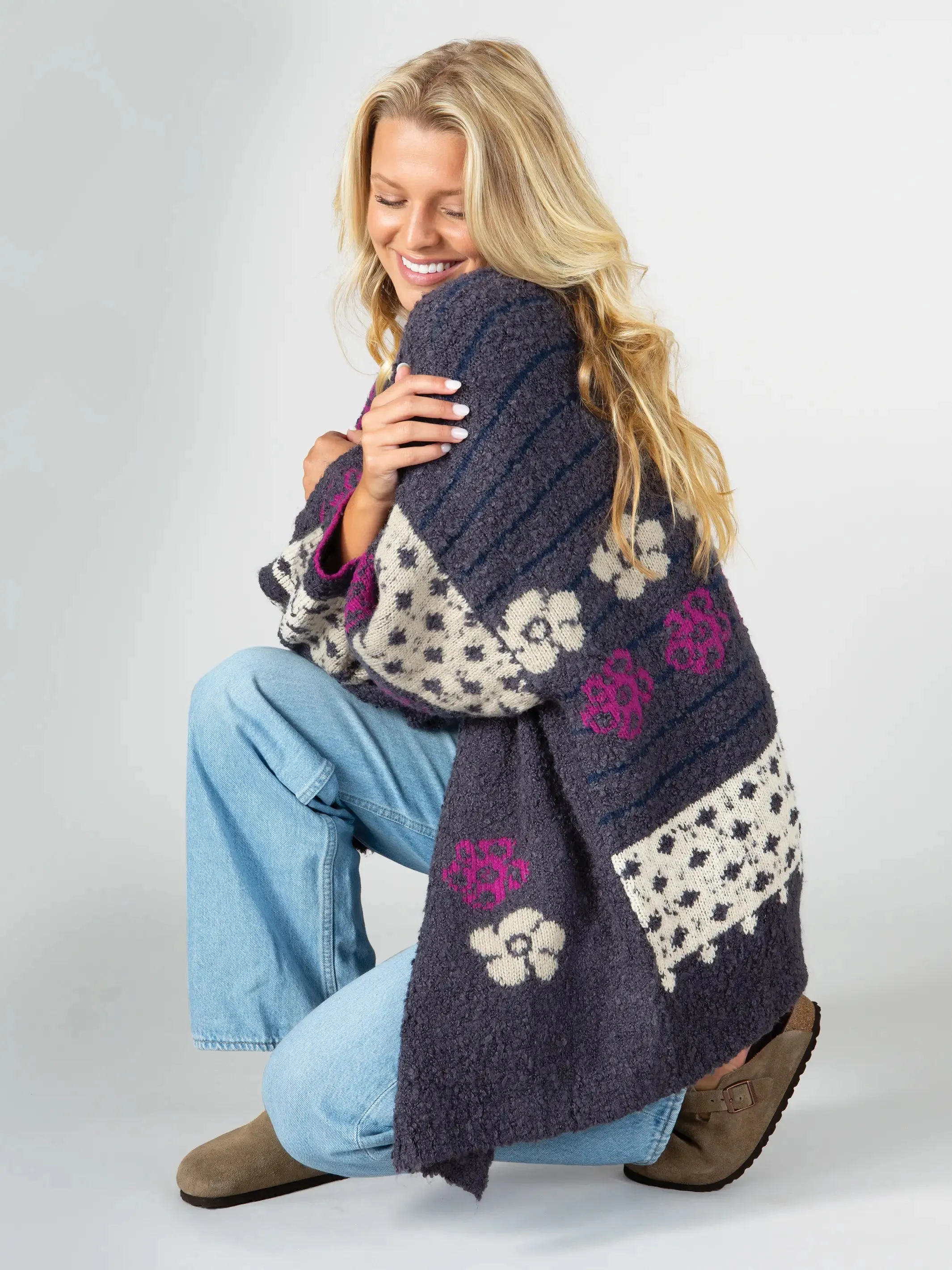 Calla Jacquard Cardigan Sweater - Charcoal sold by NATURAL LIFE