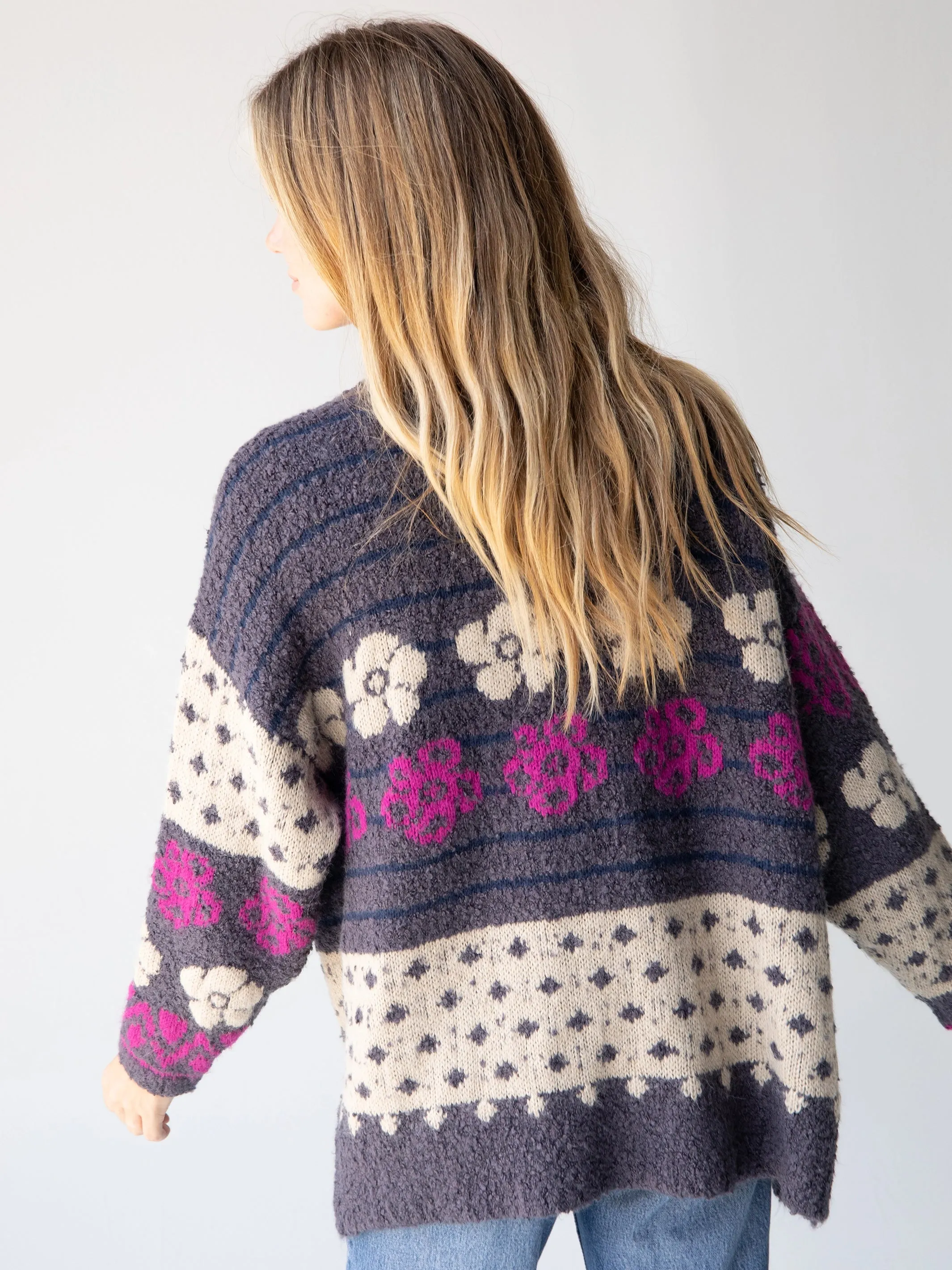 Calla Jacquard Cardigan Sweater - Charcoal sold by NATURAL LIFE product image thumbnail 2