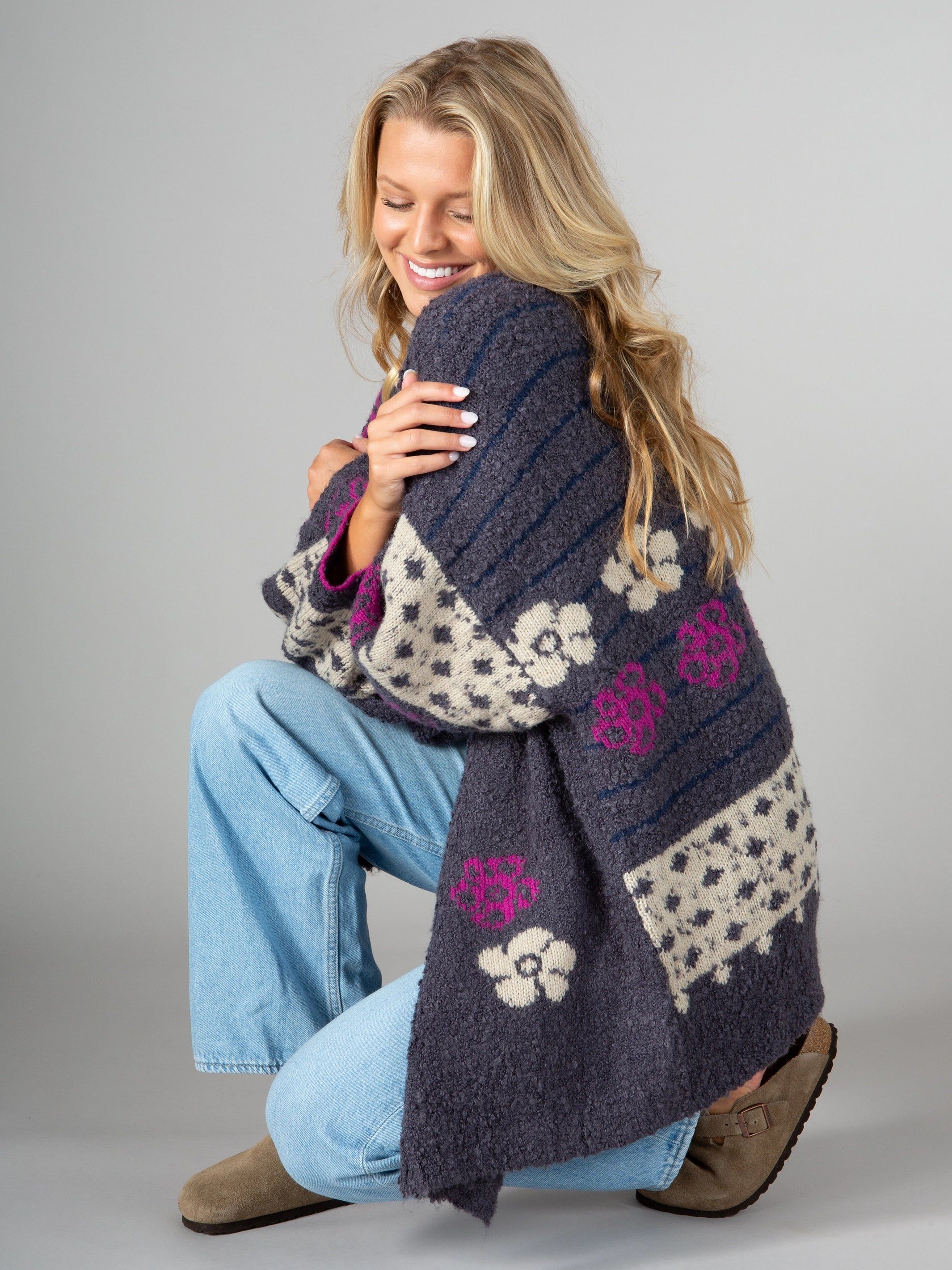 Calla Jacquard Cardigan - Charcoal sold by NATURAL LIFE