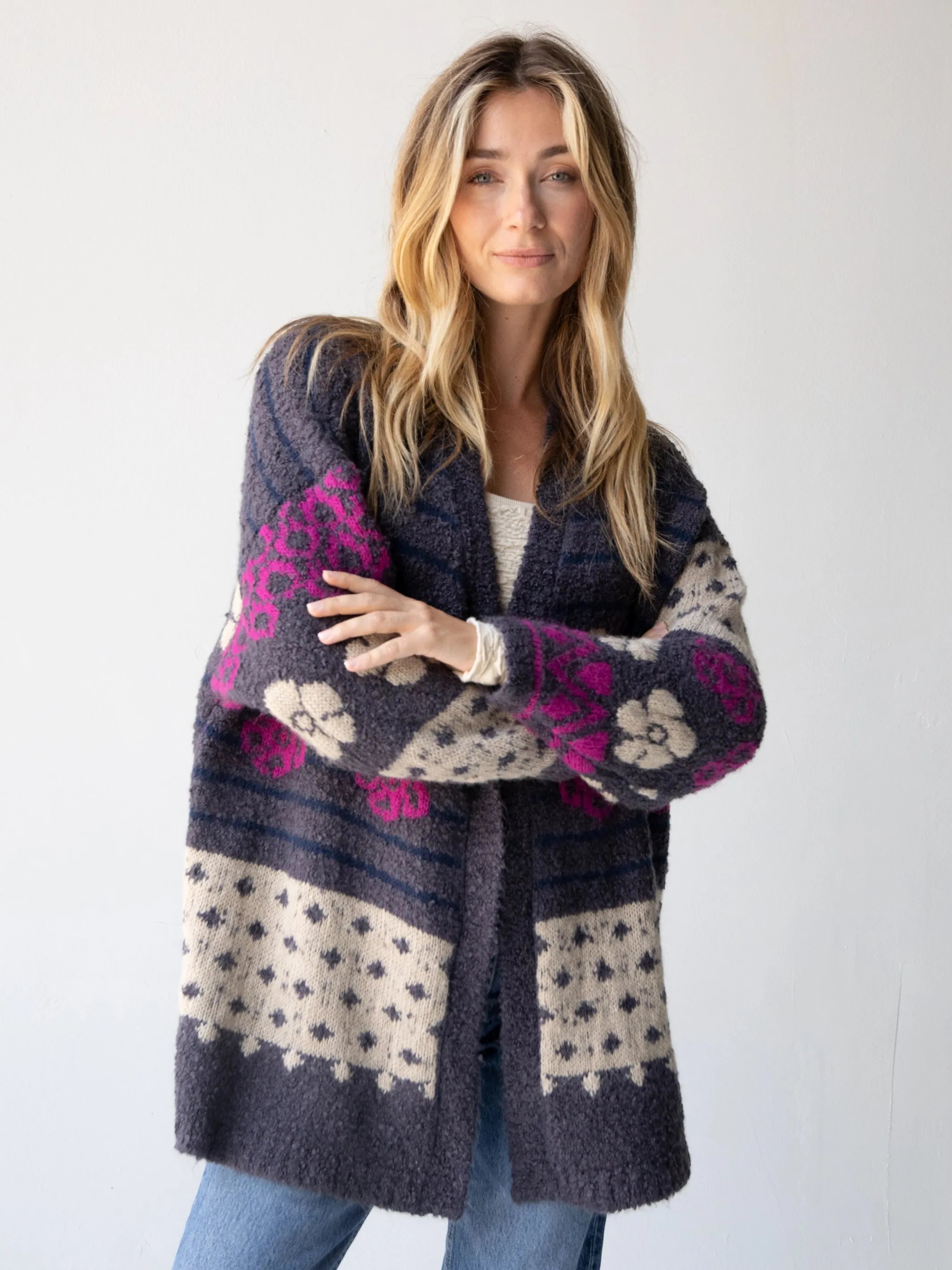 Calla Jacquard Cardigan Sweater - Charcoal sold by NATURAL LIFE product image thumbnail 3