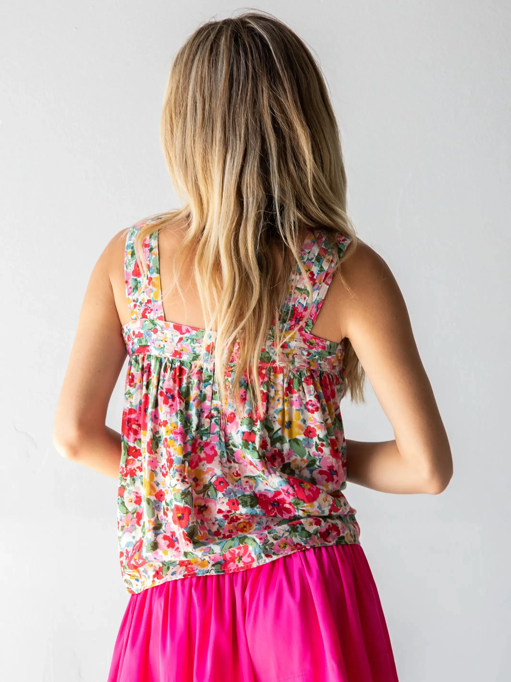 Kate Pleated Tank Top - Bright Pink Floral sold by NATURAL LIFE product image thumbnail 5