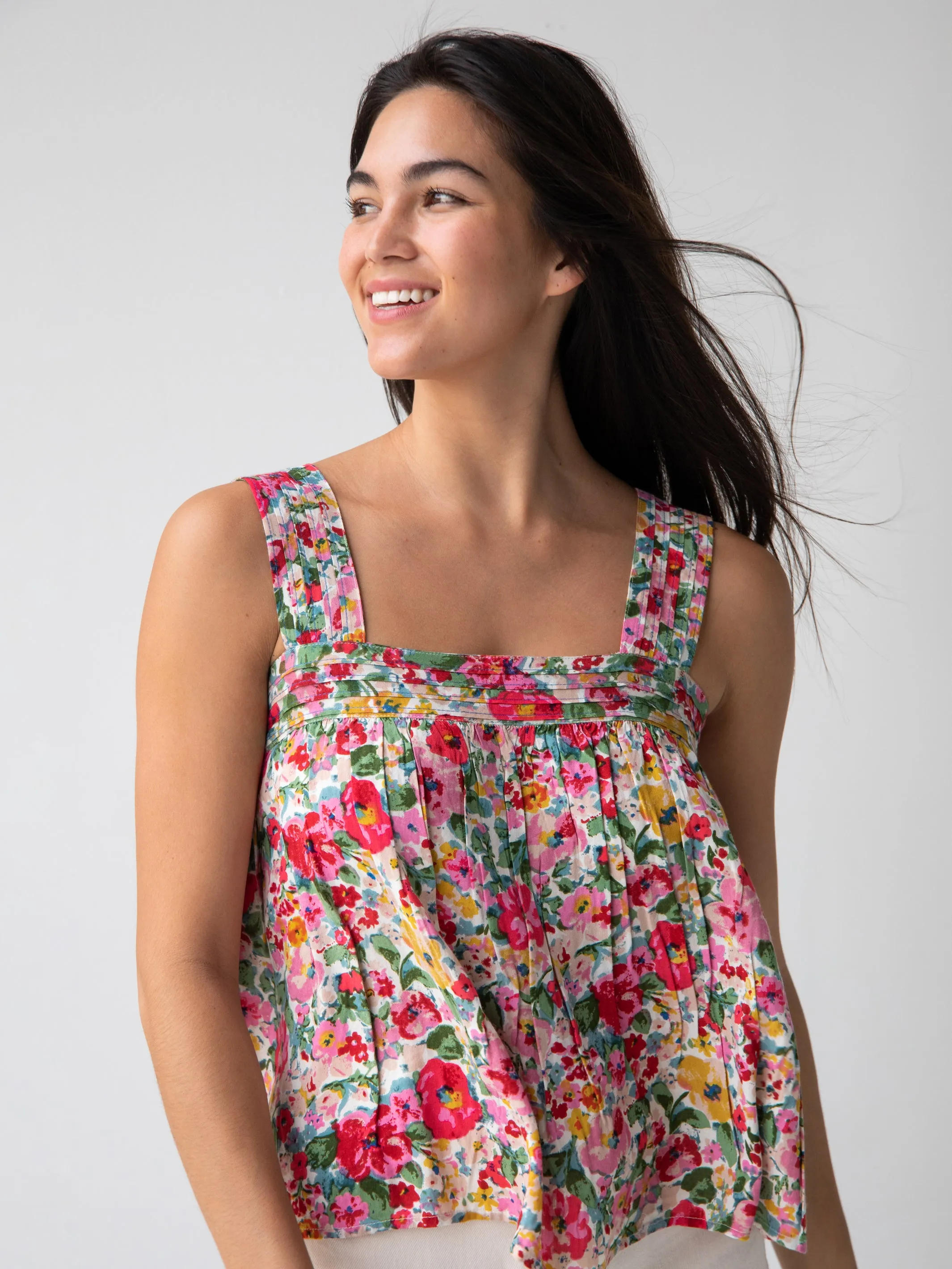 Kate Pleated Tank Top - Bright Pink Floral sold by NATURAL LIFE product image thumbnail 2