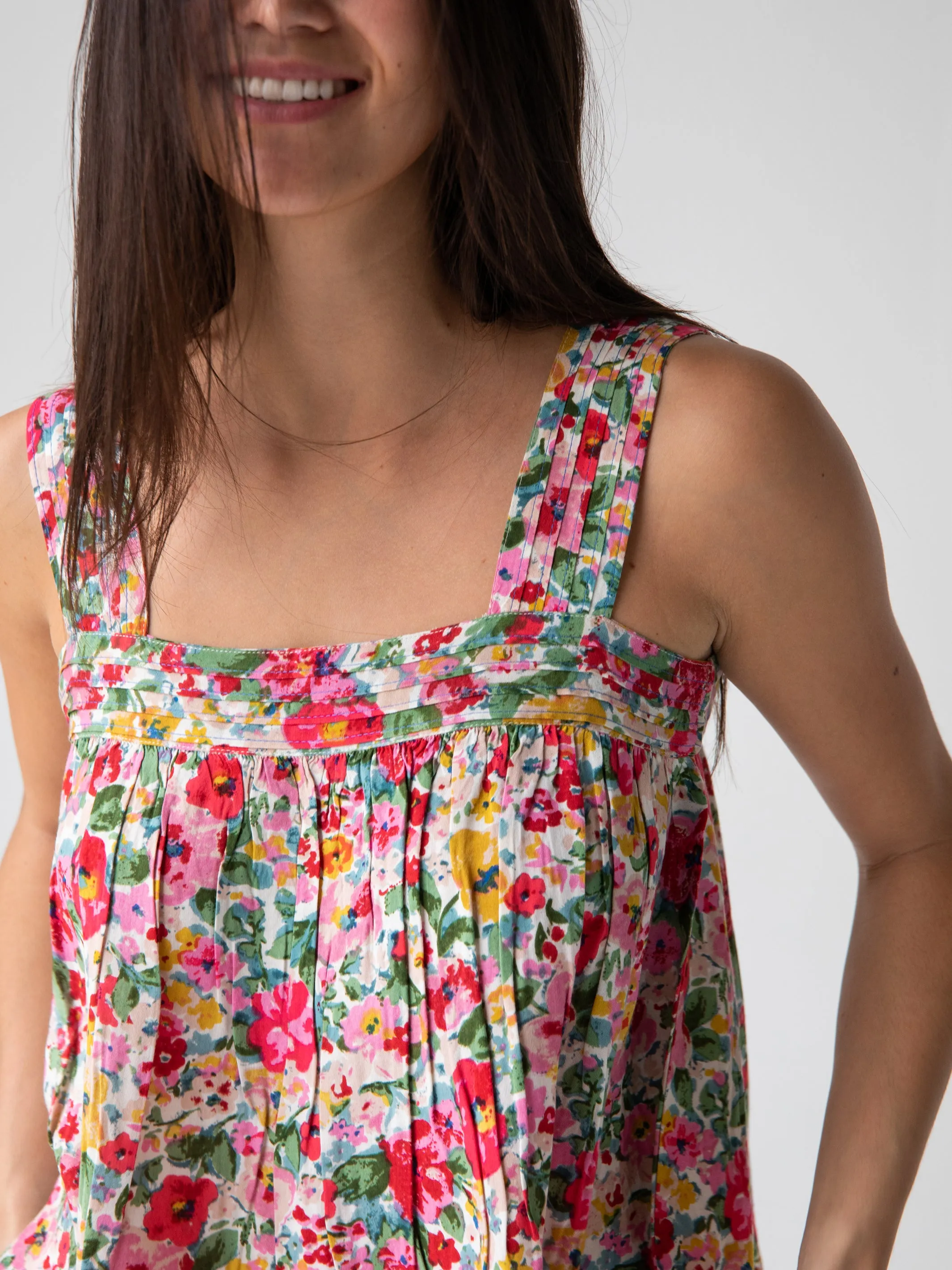 Kate Pleated Tank Top - Bright Pink Floral sold by NATURAL LIFE product image thumbnail 3