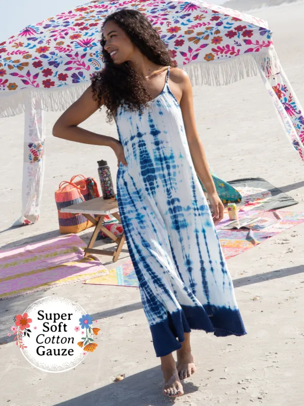 Coco Cotton Cover-Up Midi Dress - Indigo Tie-Dye sold by NATURAL LIFE