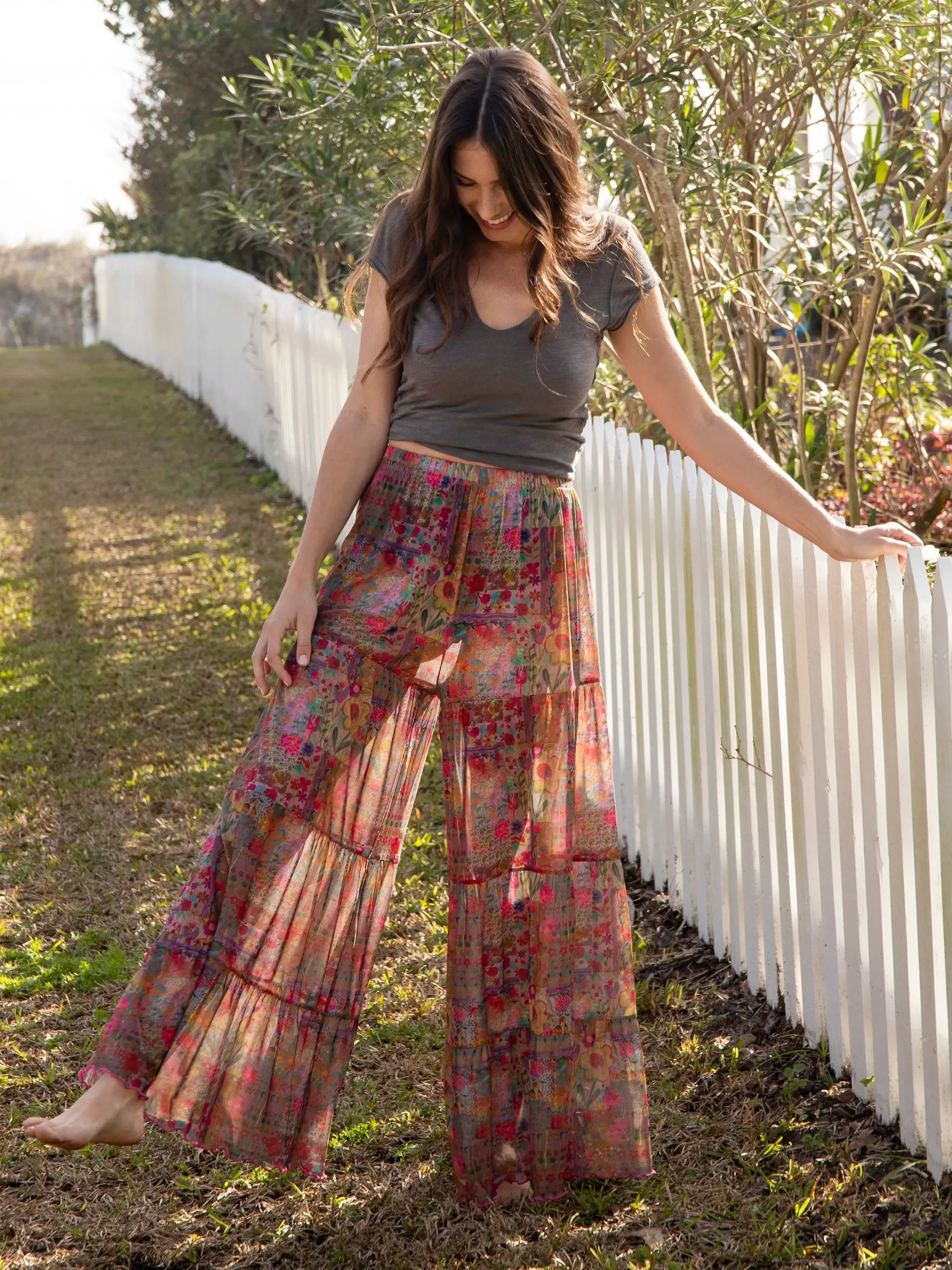 Patti Palazzo Mesh Pant - Pink Floral Patchwork sold by NATURAL LIFE