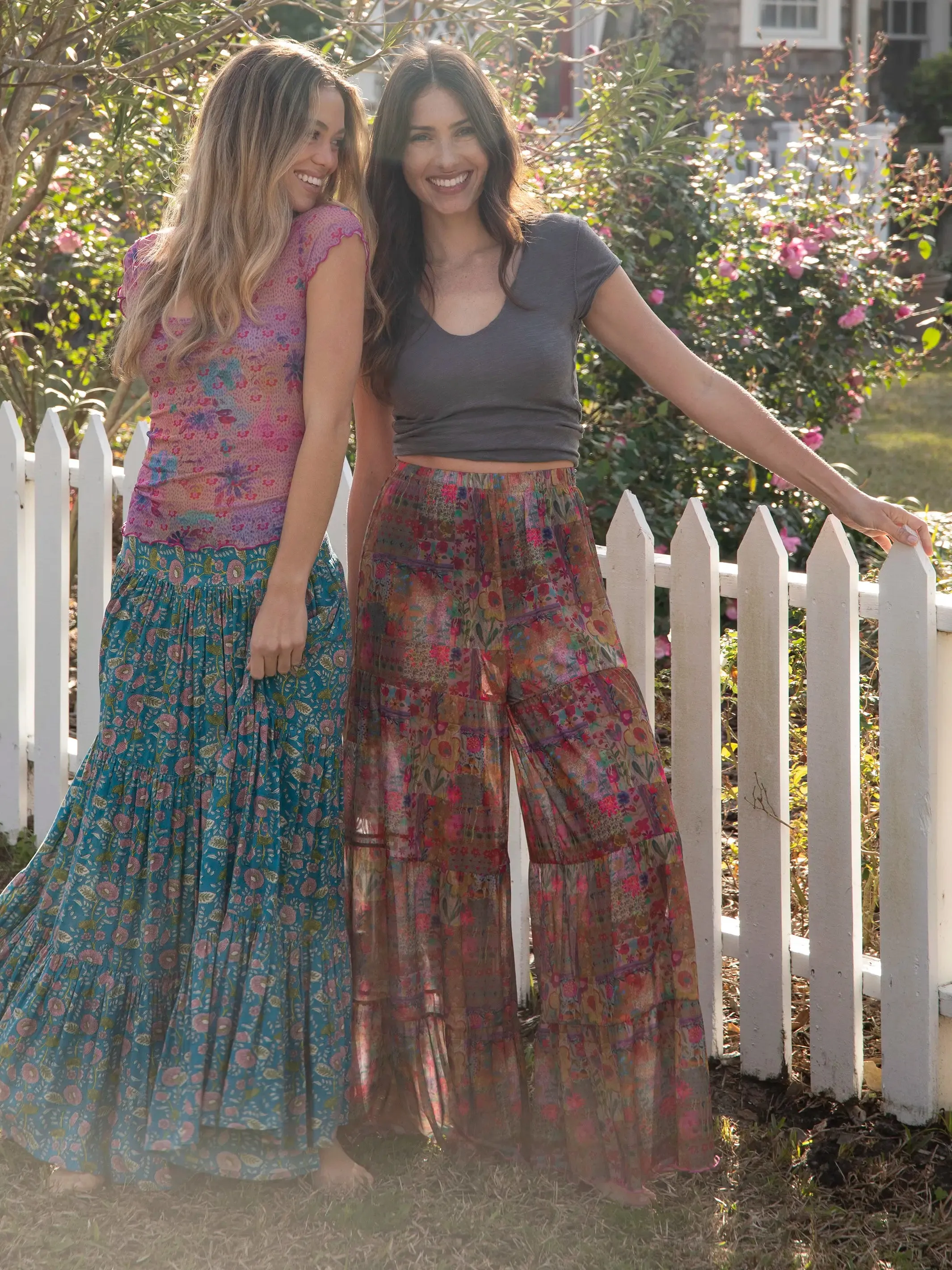 Patti Palazzo Mesh Pant - Pink Floral Patchwork sold by NATURAL LIFE product image thumbnail 2