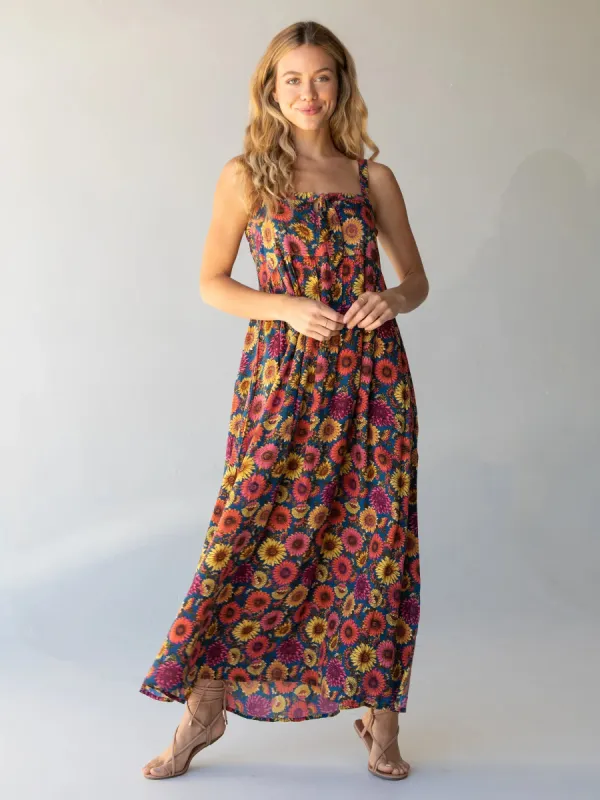 Patti Tie-Front Maxi Dress - Red Sunflower sold by NATURAL LIFE