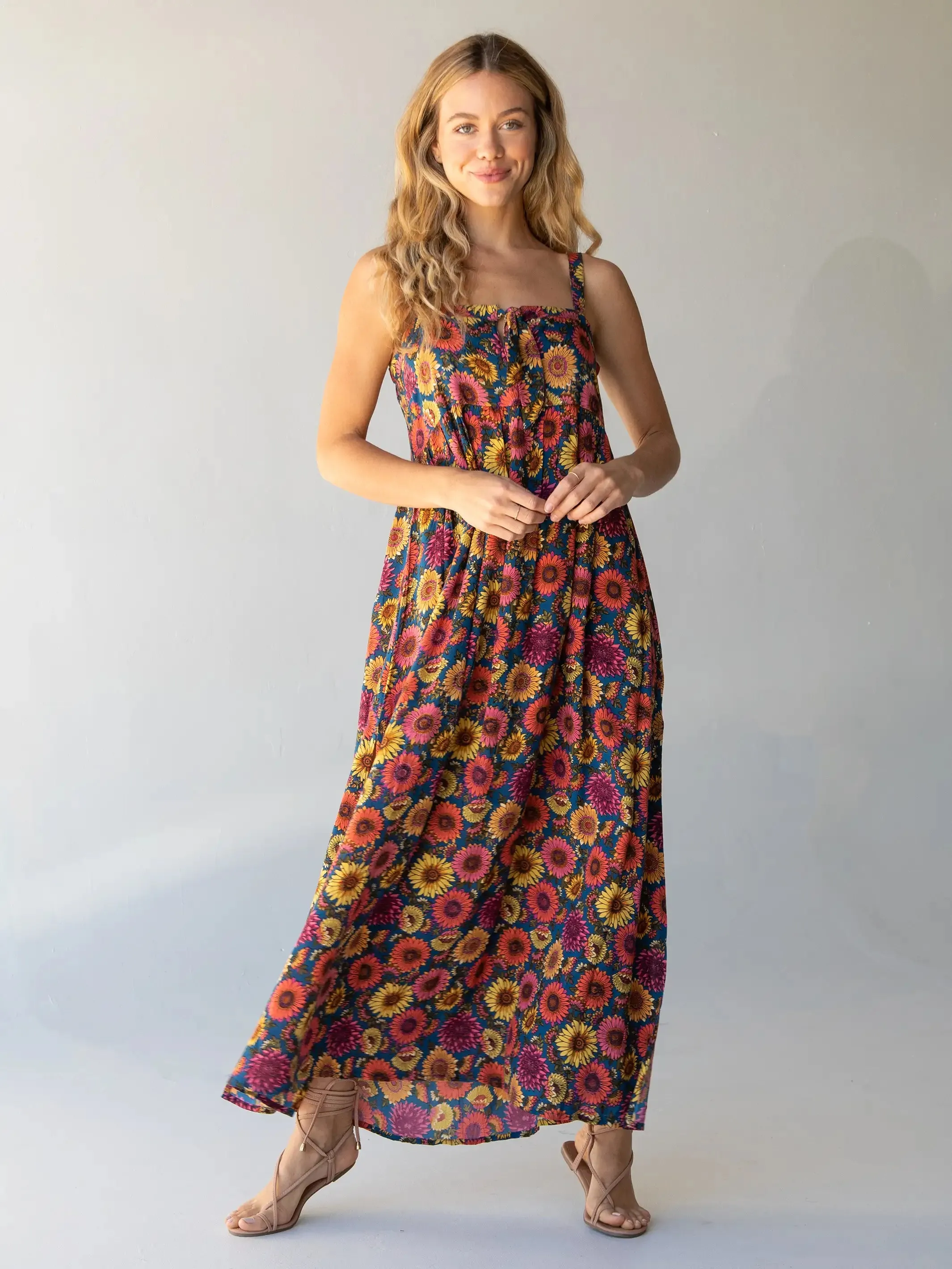 Patti Tie-Front Maxi Dress - Red Sunflower sold by NATURAL LIFE