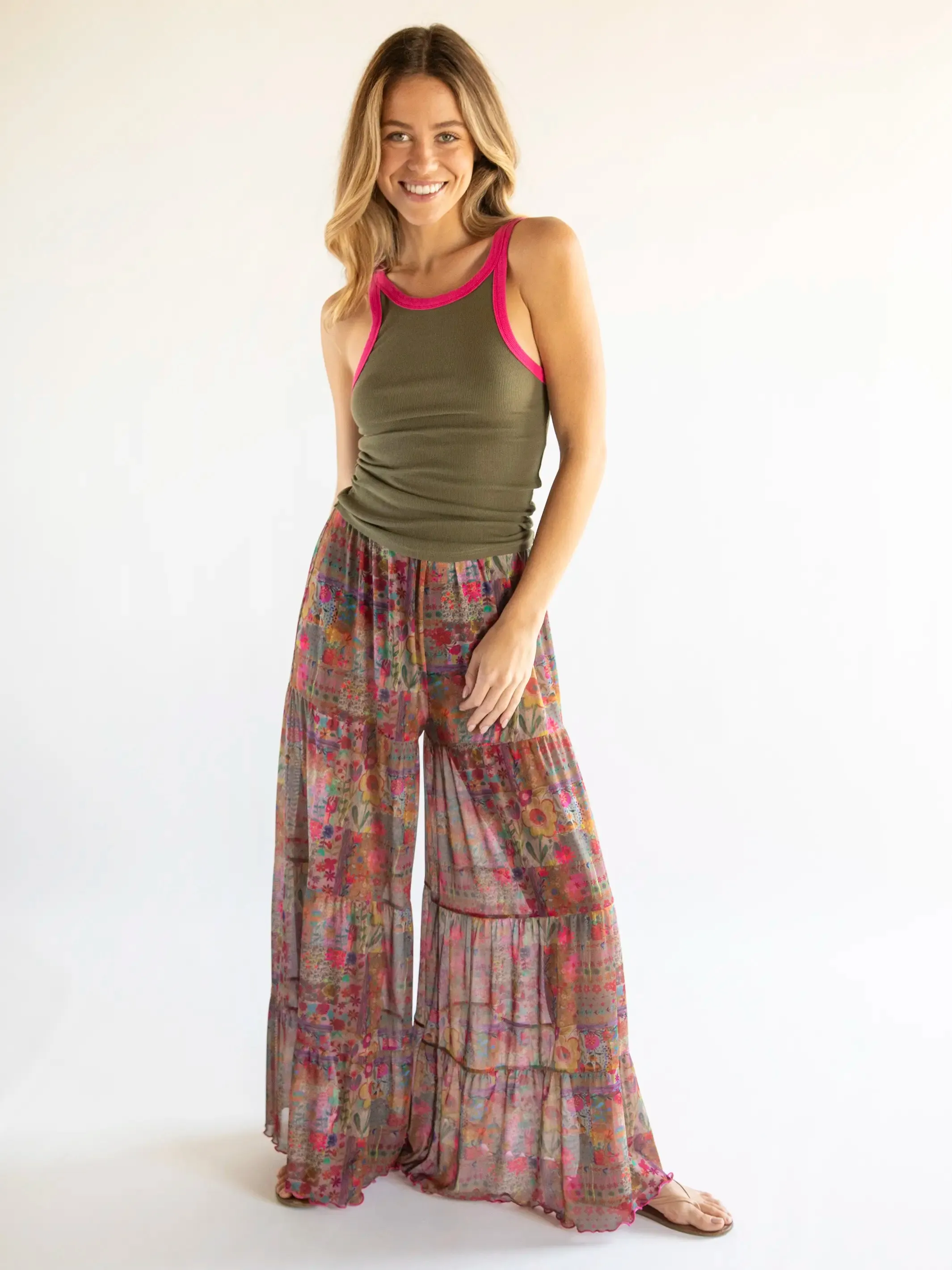 Patti Palazzo Mesh Pant - Pink Floral Patchwork sold by NATURAL LIFE product image thumbnail 3