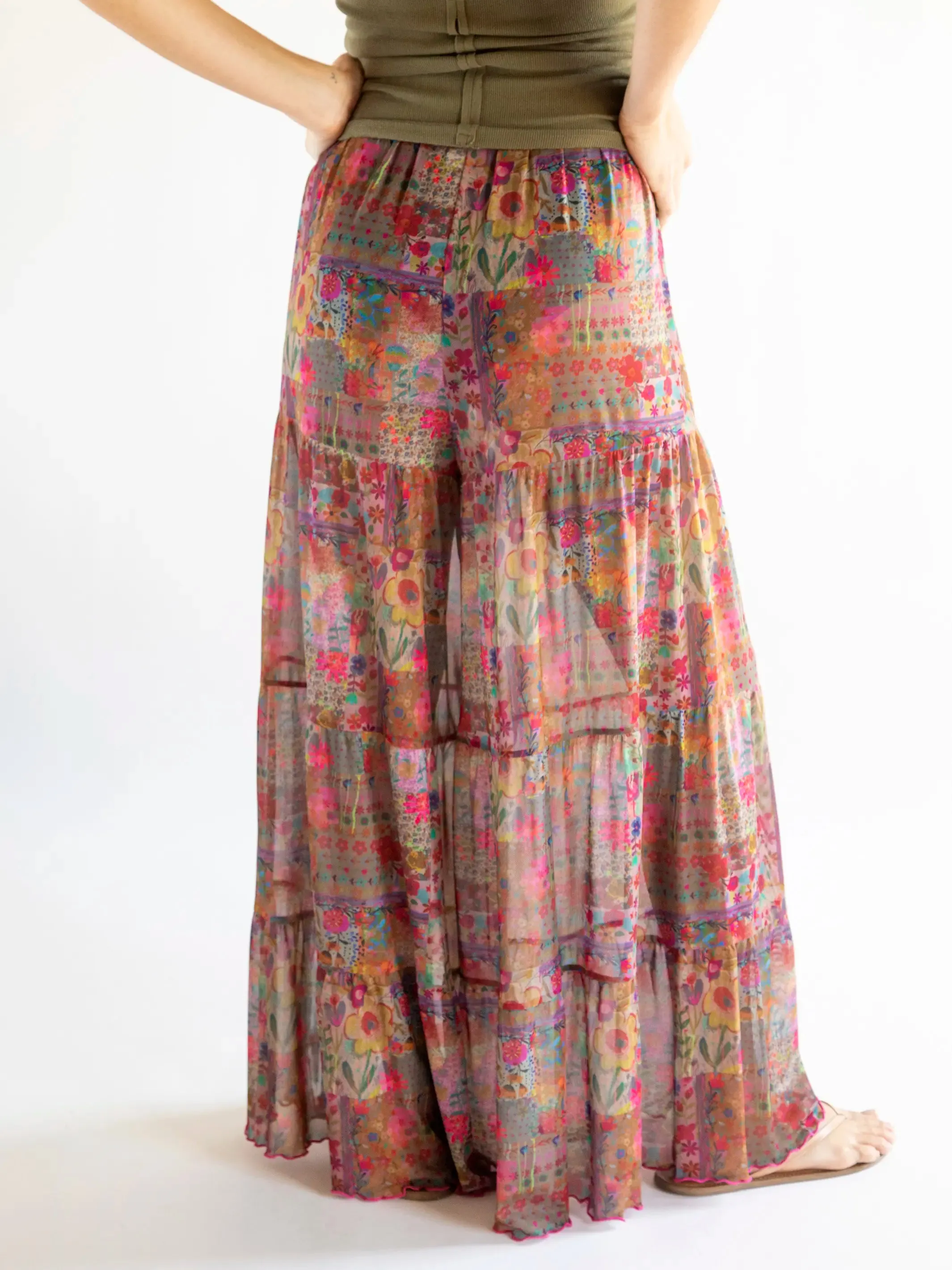 Patti Palazzo Mesh Pant - Pink Floral Patchwork sold by NATURAL LIFE product image thumbnail 4