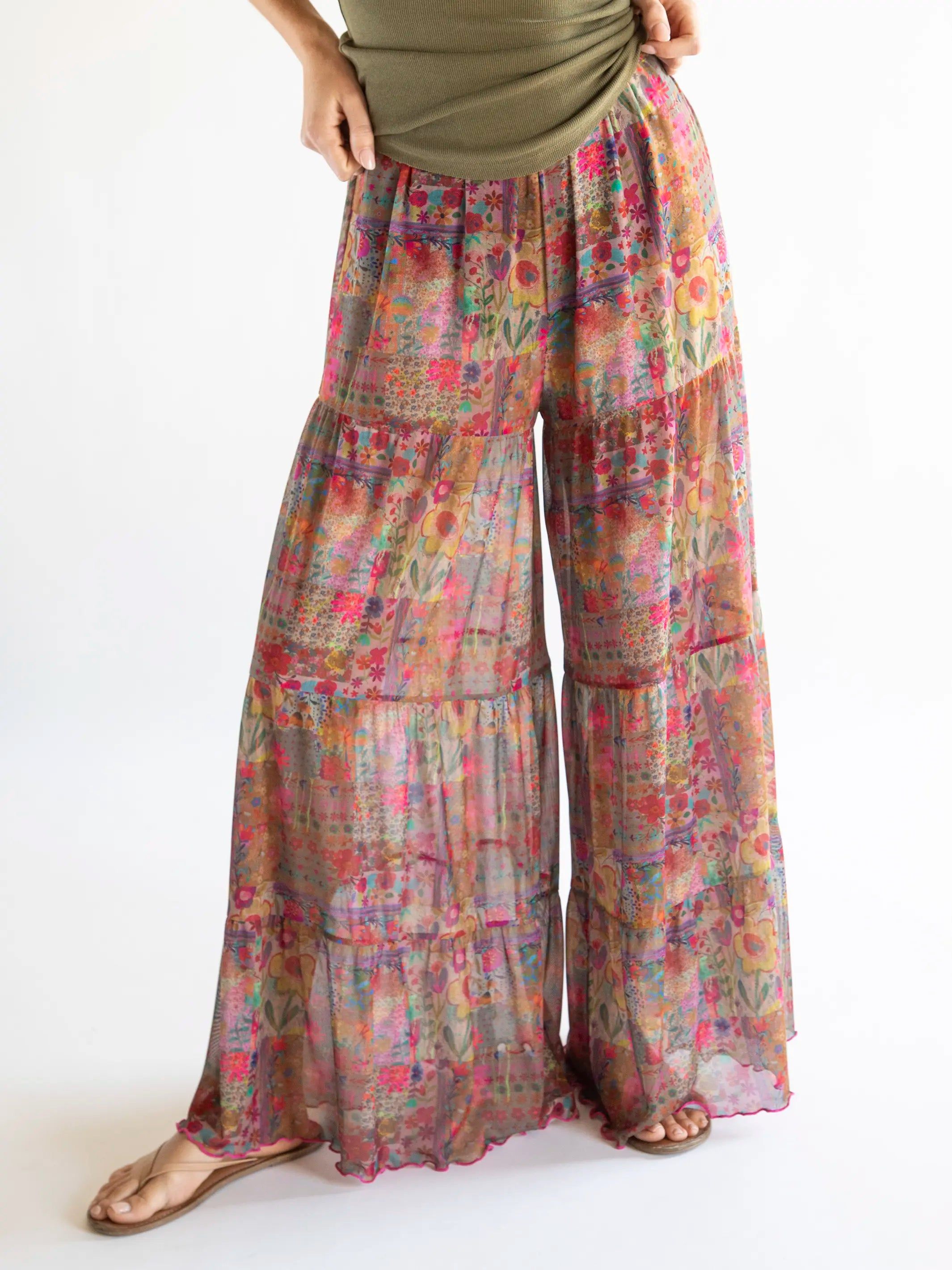 Patti Mesh Palazzo Pant - Pink Floral Patchwork sold by NATURAL LIFE product image thumbnail 3