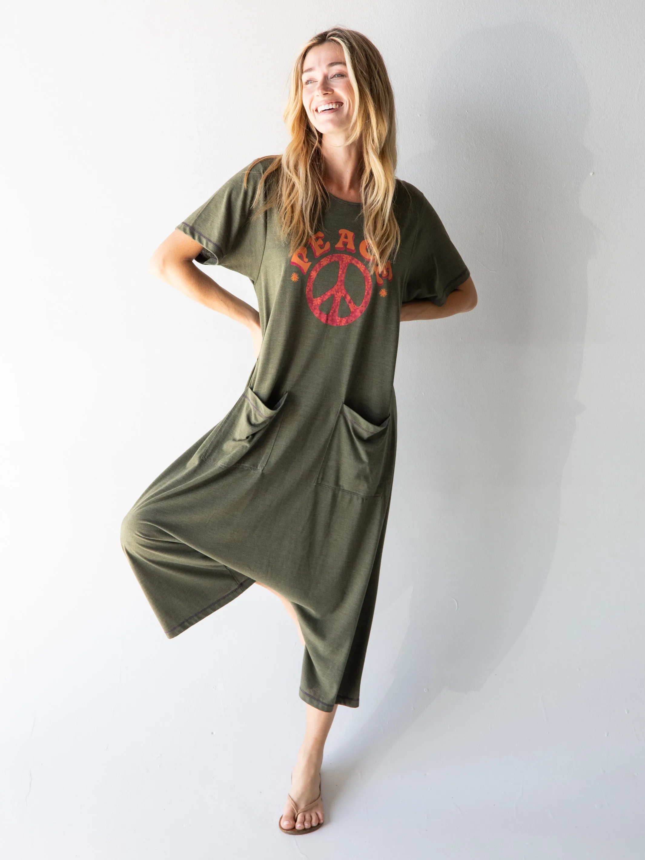 Nomad Knit Printed Jumpsuit - Peace Sign sold by NATURAL LIFE product image thumbnail 2