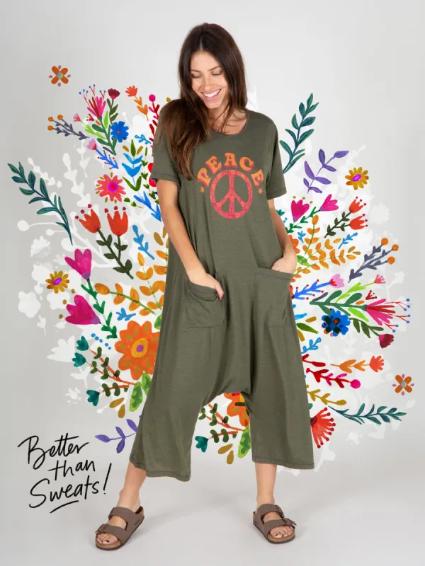 Nomad Knit Printed Jumpsuit - Peace Sign made by NATURAL LIFE