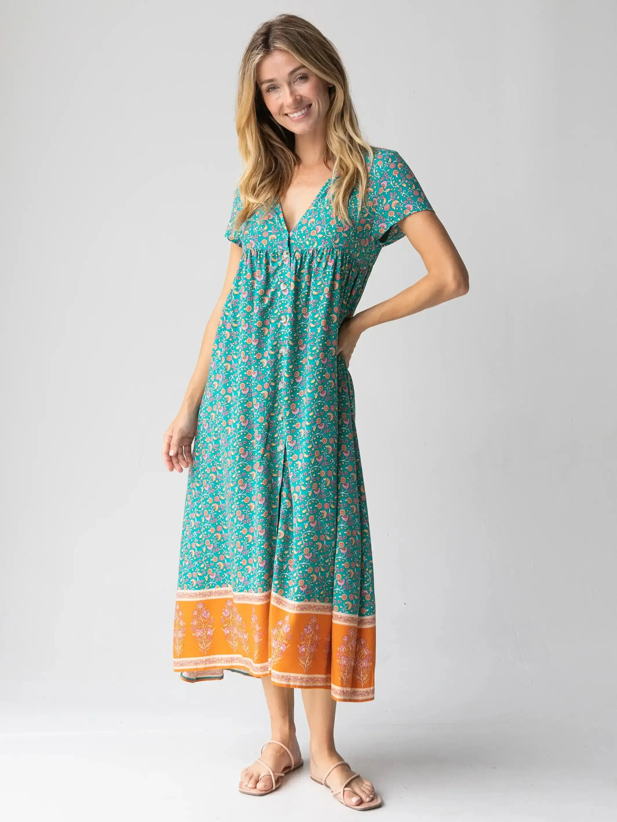 Avery Midi Dress - Turquoise Floral Border sold by NATURAL LIFE product image thumbnail 2