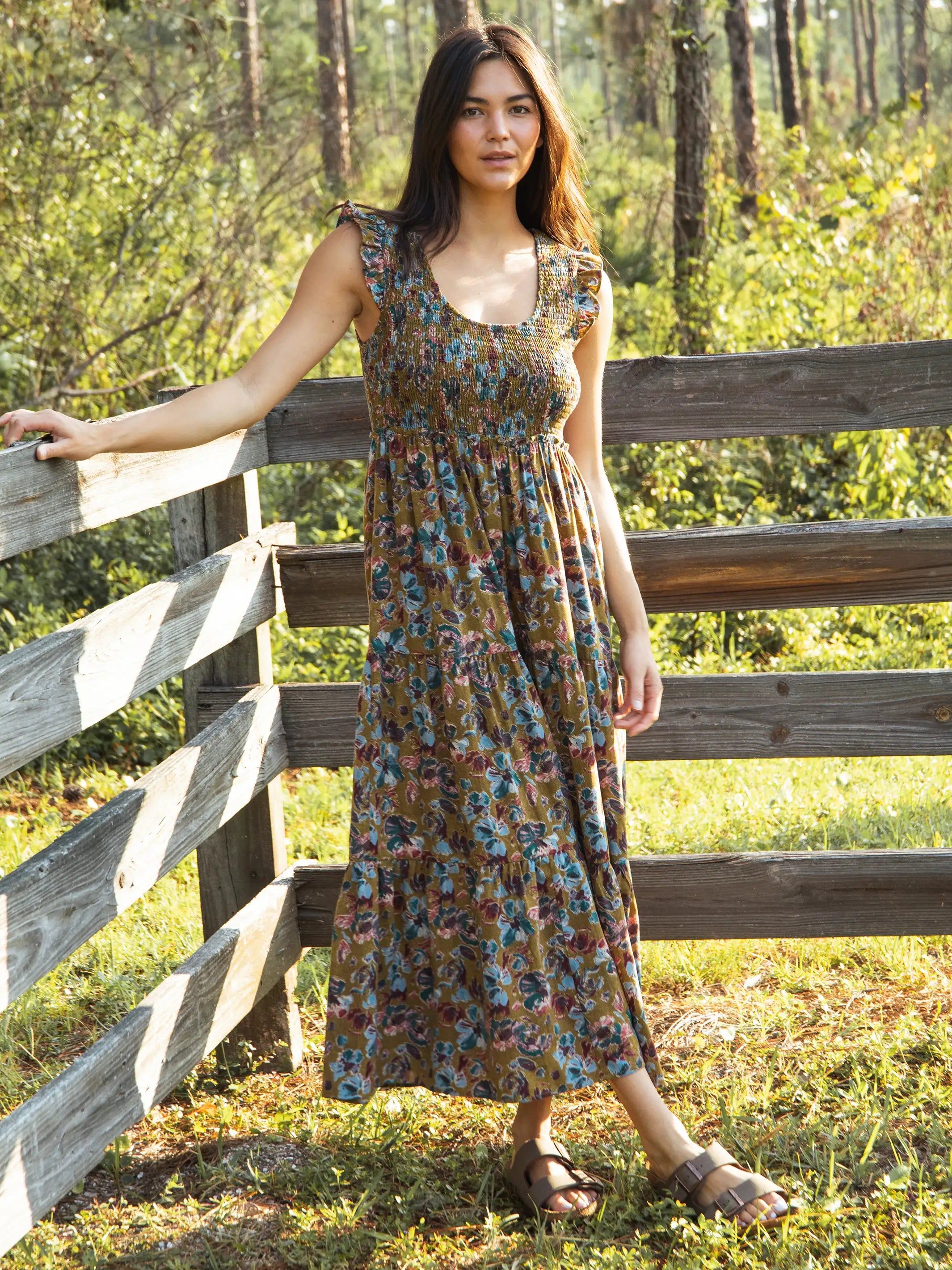 Olivia Smocked Maxi Dress - Olive Floral sold by NATURAL LIFE product image thumbnail 5