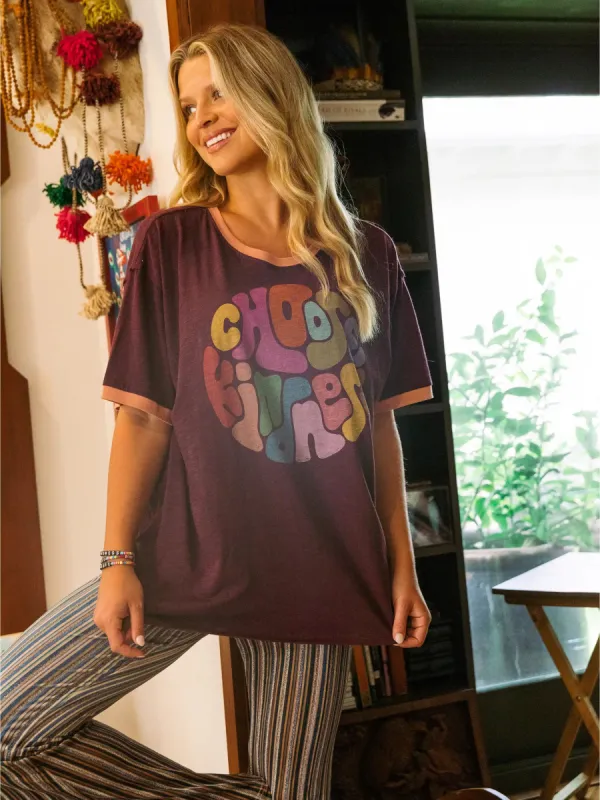 Ringer Oversized Tee Shirt - Choose Kindness sold by NATURAL LIFE