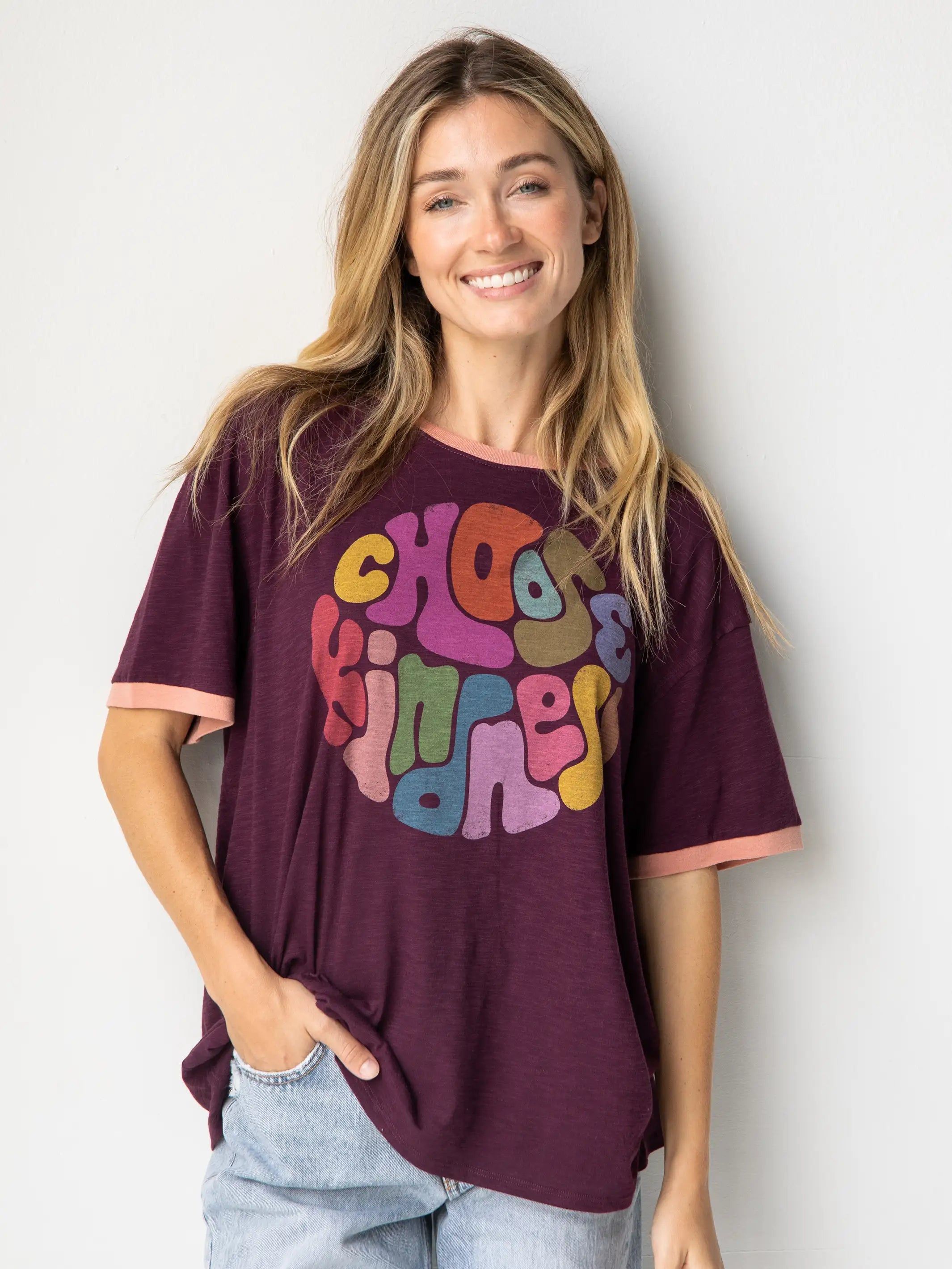 Ringer Oversized Tee Shirt - Choose Kindness sold by NATURAL LIFE product image thumbnail 2