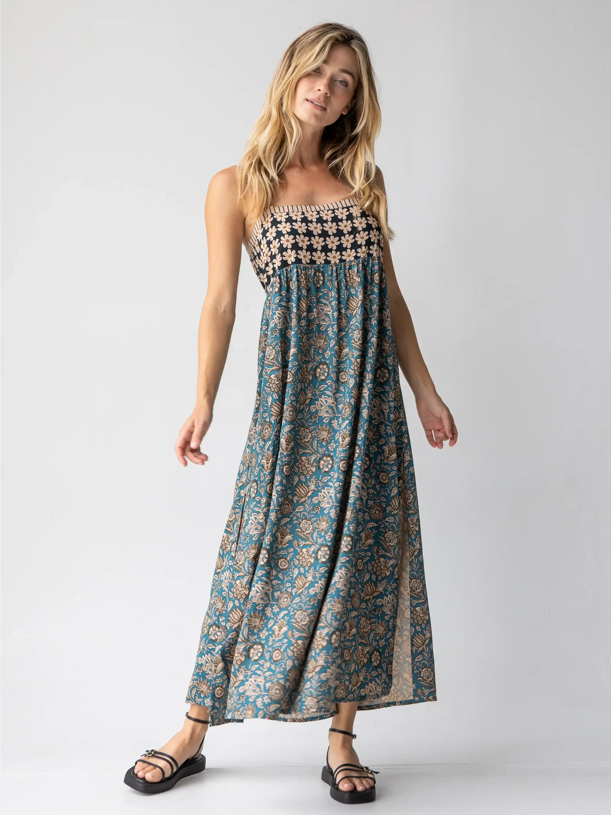 Patti Side Slit Maxi Dress - Cream Floral Mix sold by NATURAL LIFE