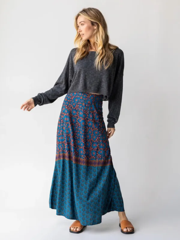 Amy Maxi Skirt - Teal Gold Border sold by NATURAL LIFE