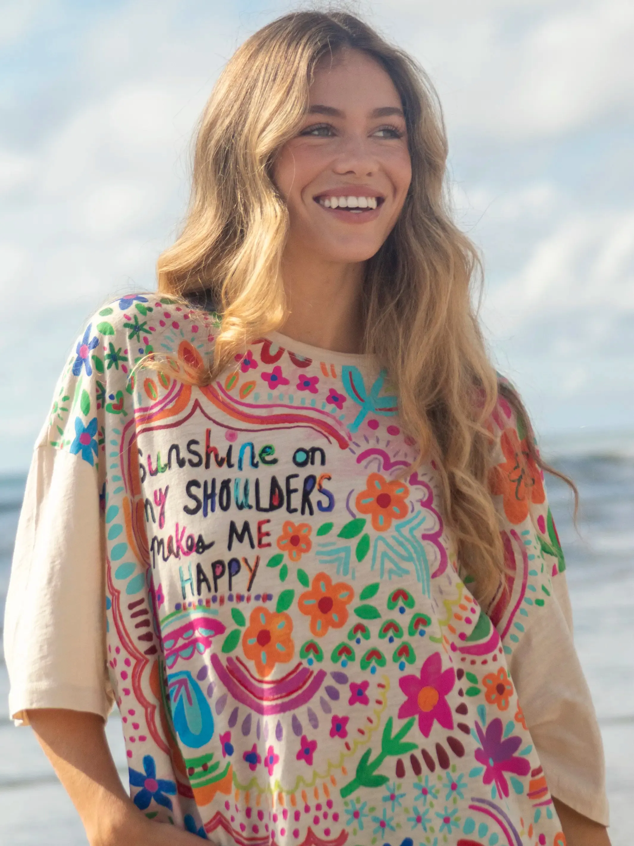 One Size Cotton Easy Tee - Cream Sunshine On My Shoulders sold by NATURAL LIFE product image thumbnail 2