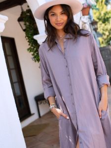 Drew Cotton Shirt Dress - Greylac sold by NATURAL LIFE