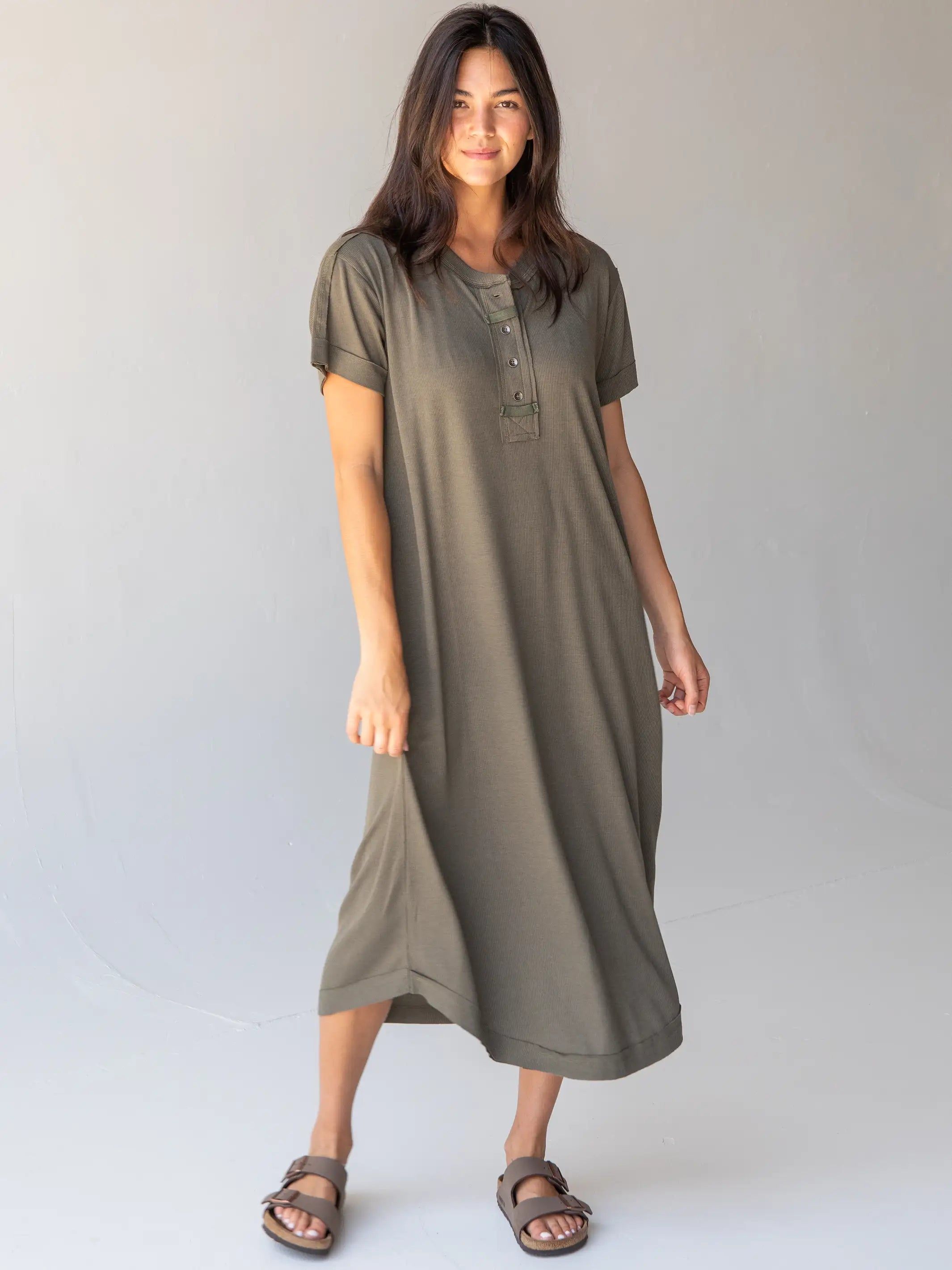 Stephanie Ribbed Knit Midi Dress - Olive sold by NATURAL LIFE product image thumbnail 2