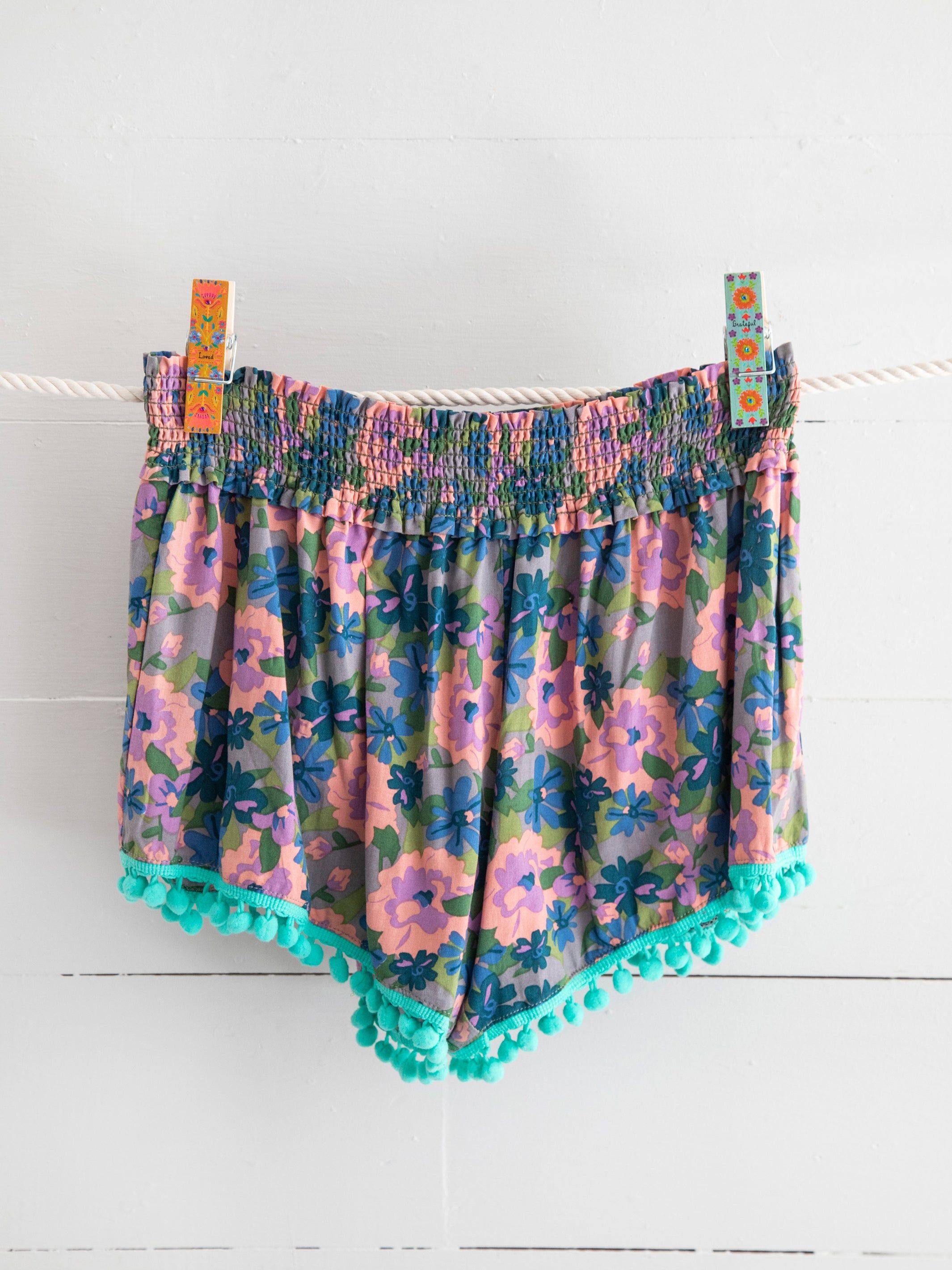 Pom Pom Shorts - Pink Blue Floral sold by NATURAL LIFE