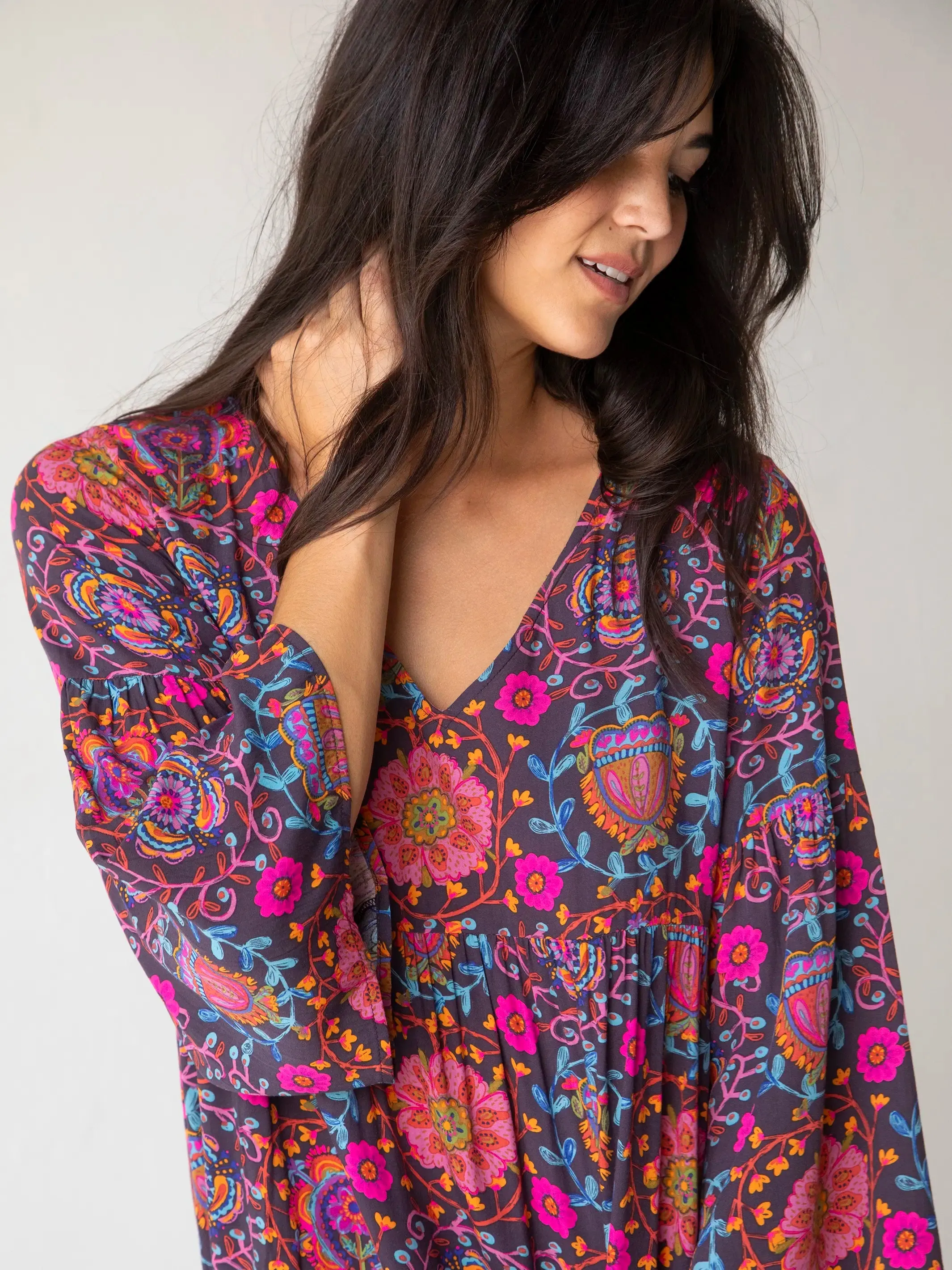 Charlotte Midi Dress - Black Printed Folk Circles sold by NATURAL LIFE product image thumbnail 4