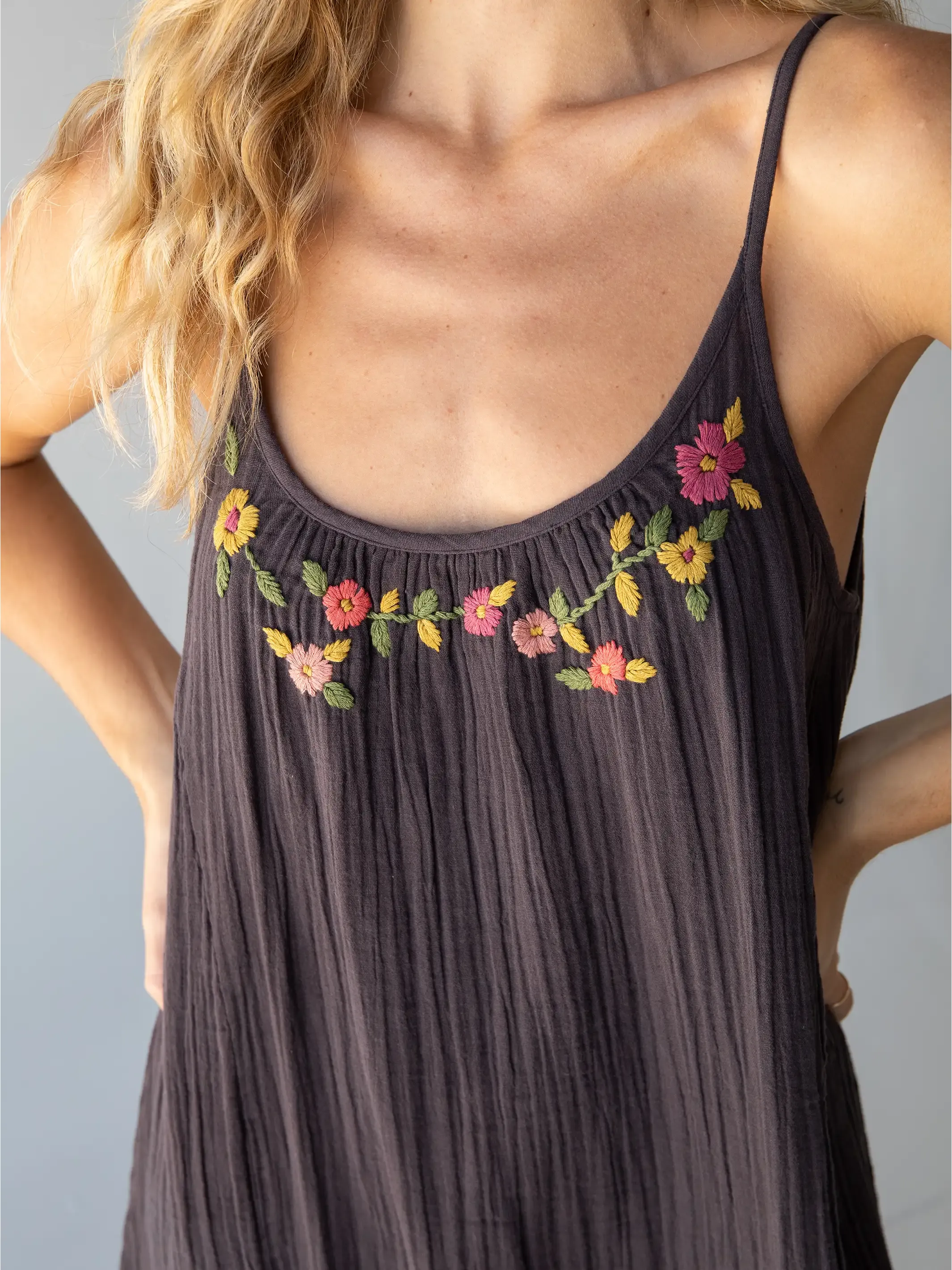 Cosette Embroidered Cotton Maxi Dress - Charcoal sold by NATURAL LIFE product image thumbnail 2